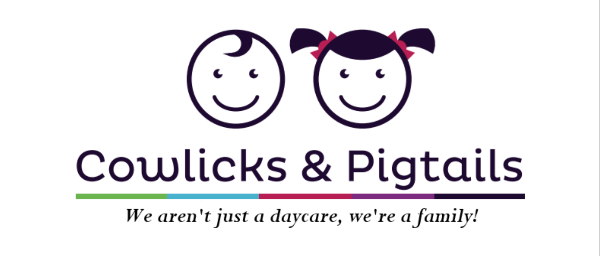 A Cowlicks & Pigtails Child Care logo
