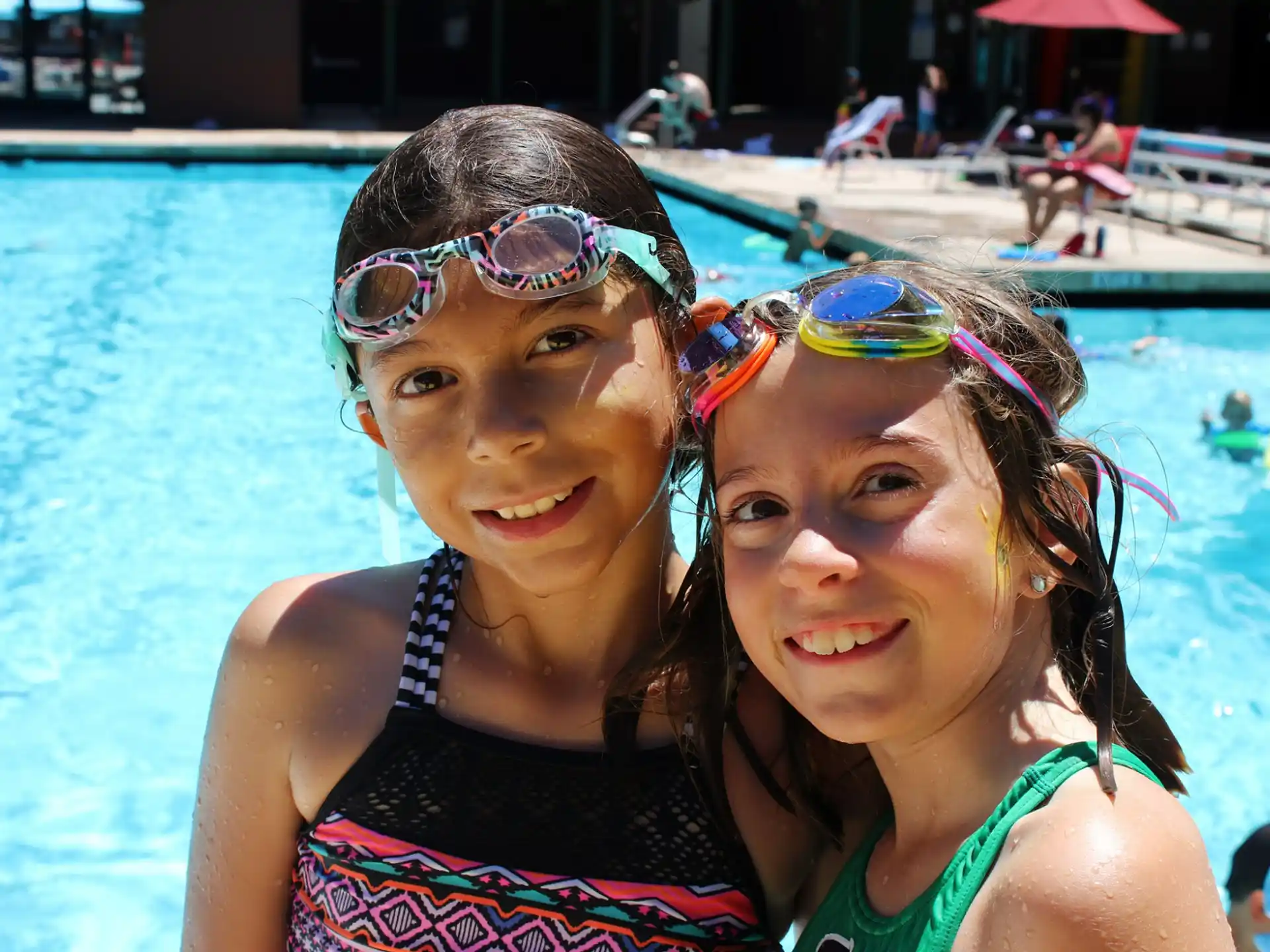 two girls in a pool