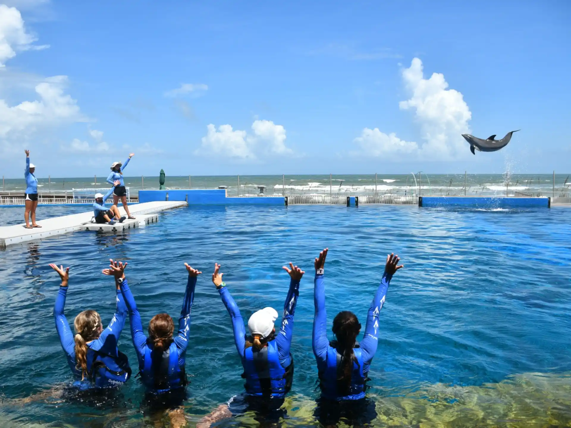 a group of people in the water
