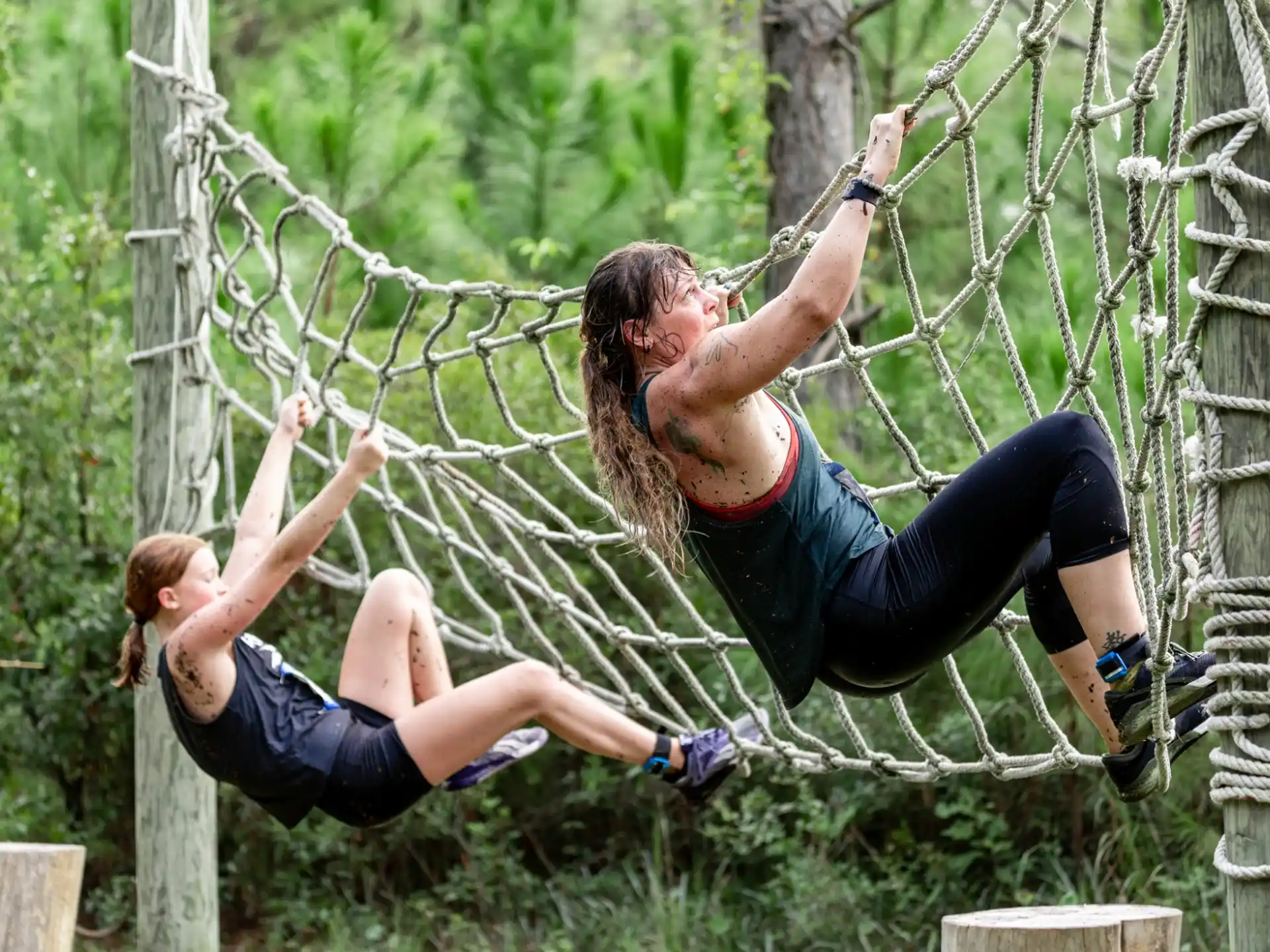a woman and a man on a swing