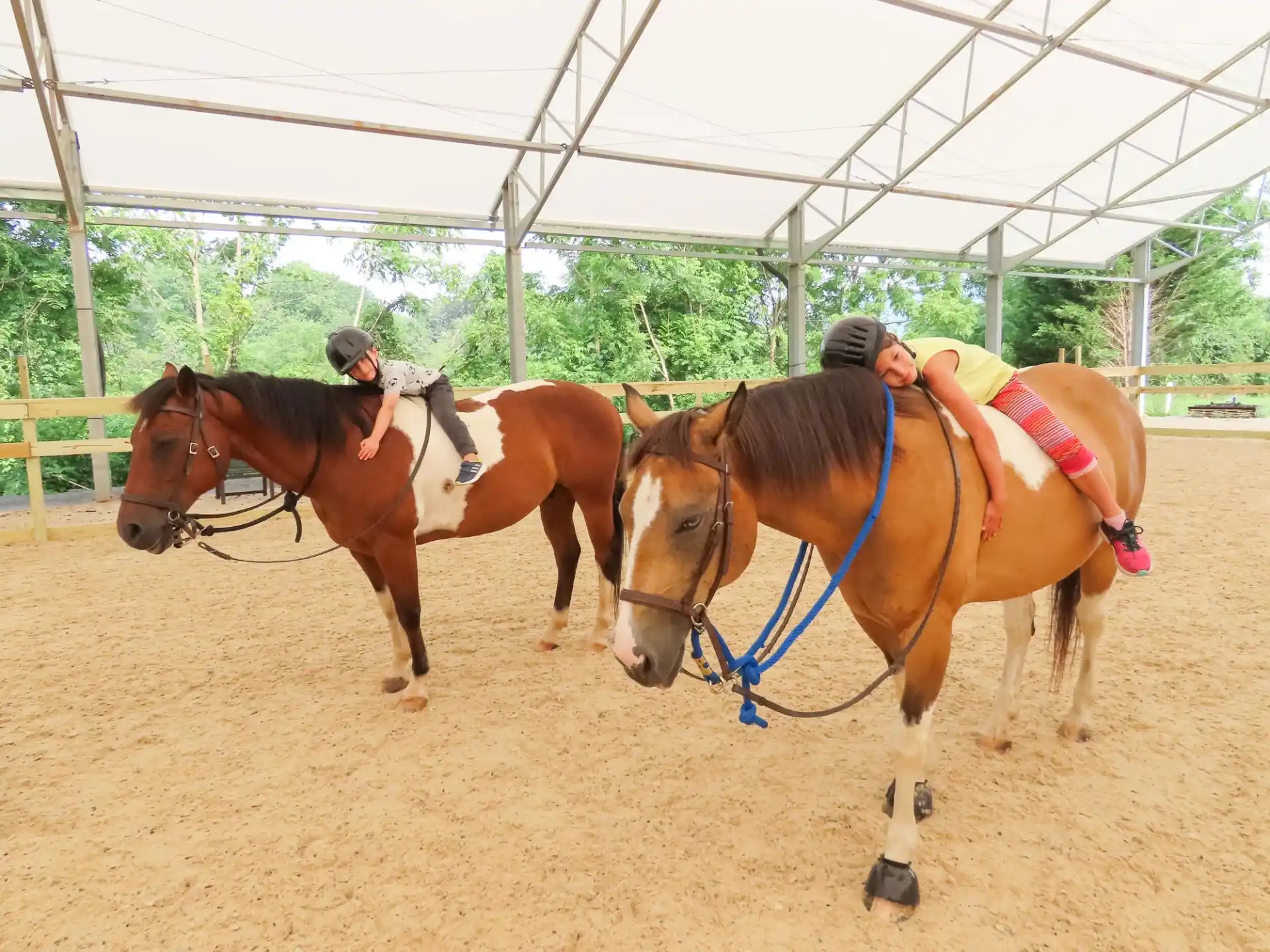 a couple of people riding horses