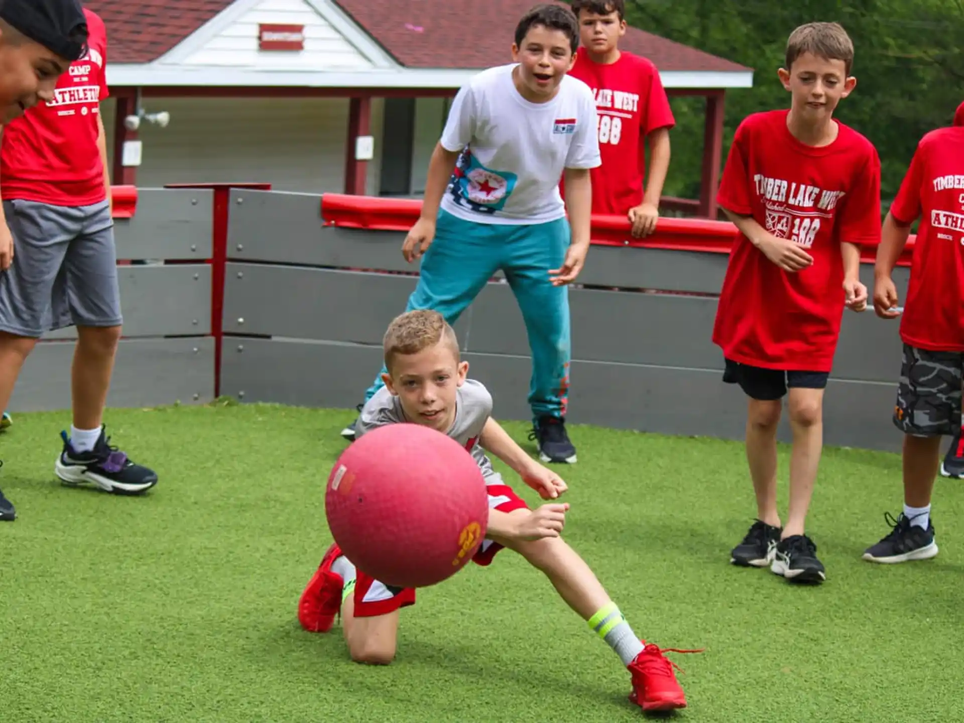 a group of boys playing football