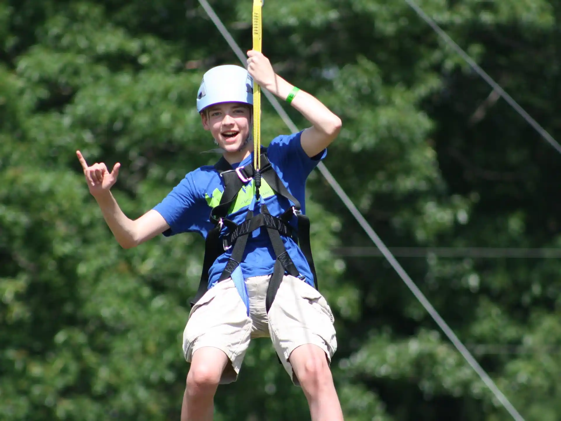 a person on a zip line