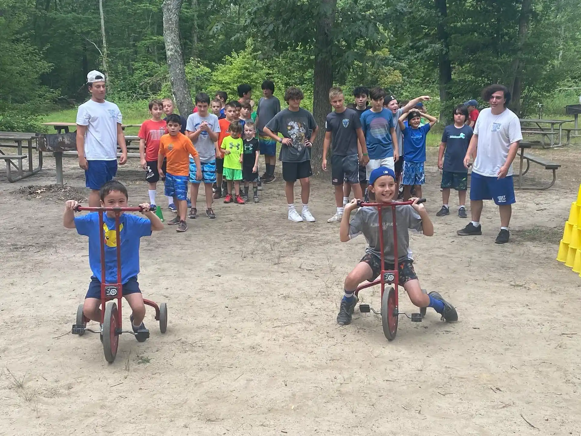 a group of people on bicycles