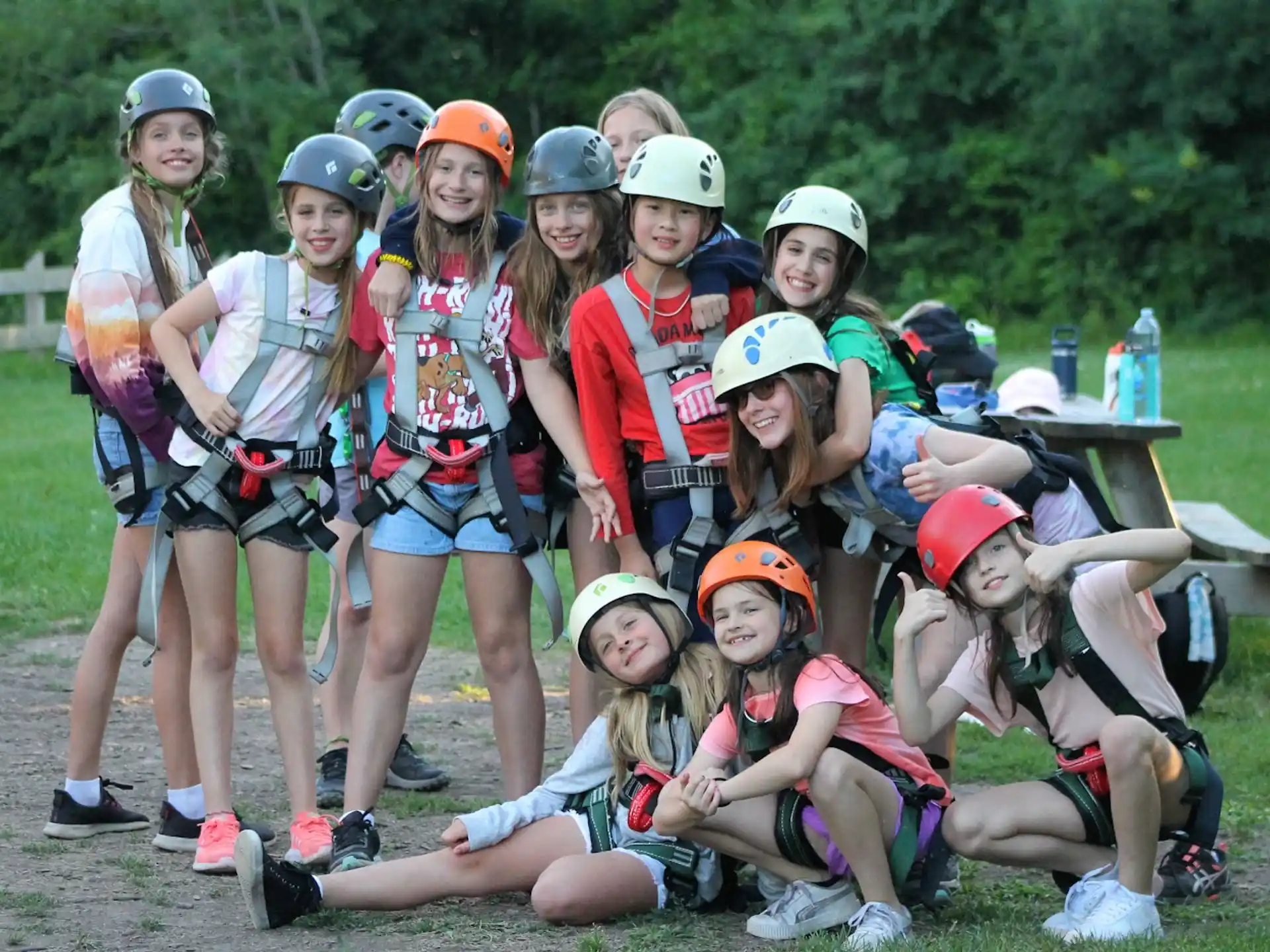 a group of people wearing helmets