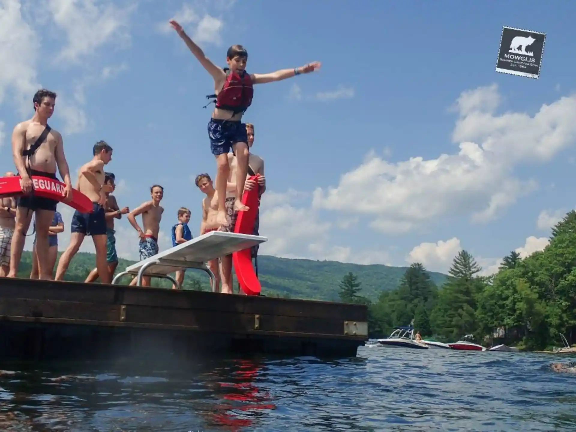 a group of people on a dock