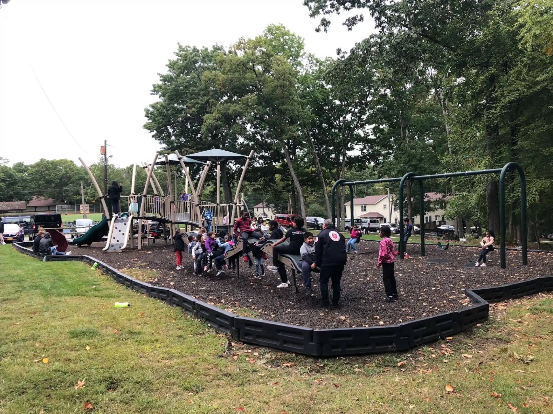 a group of people on a trampoline