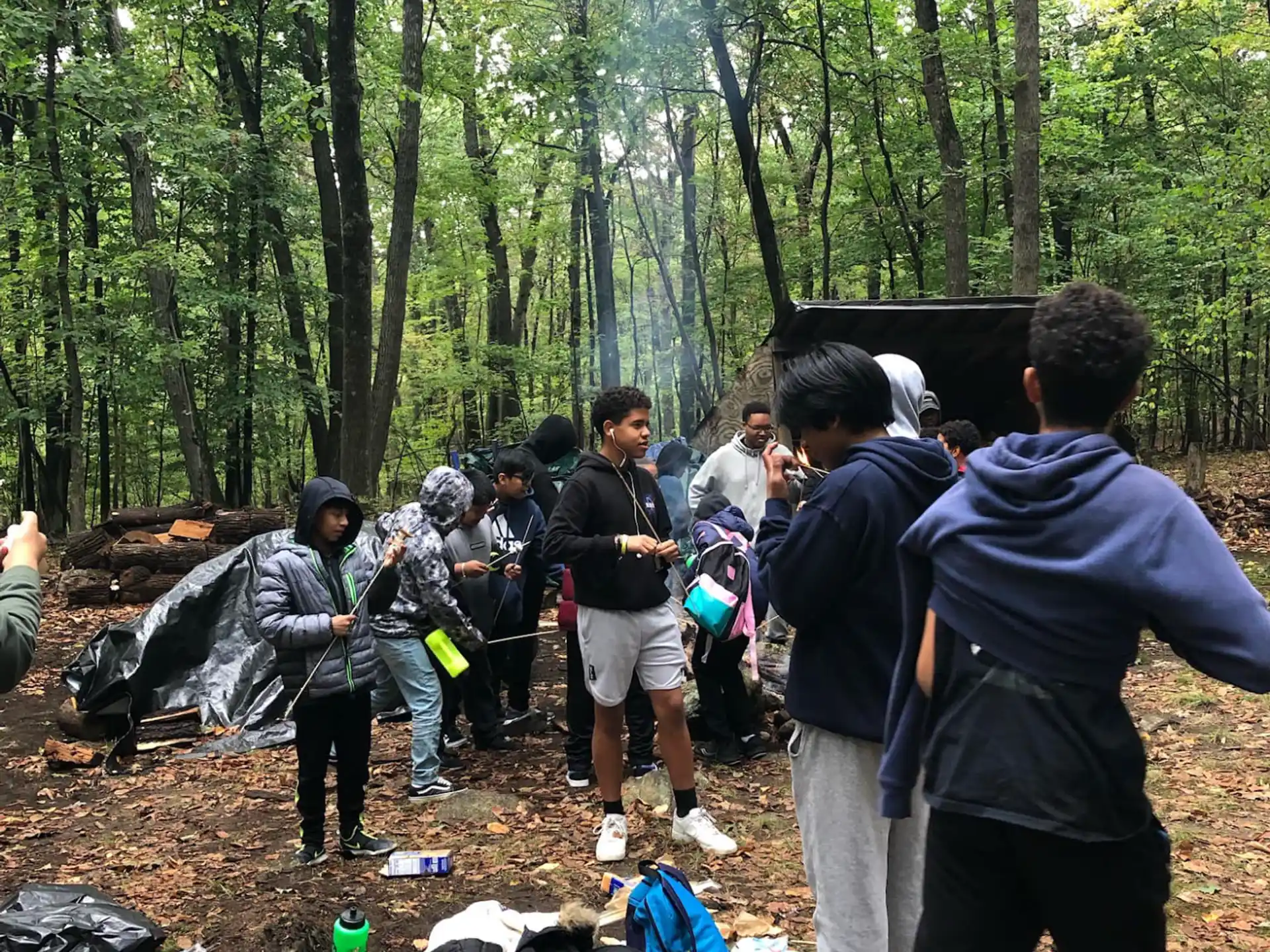 a group of people outside