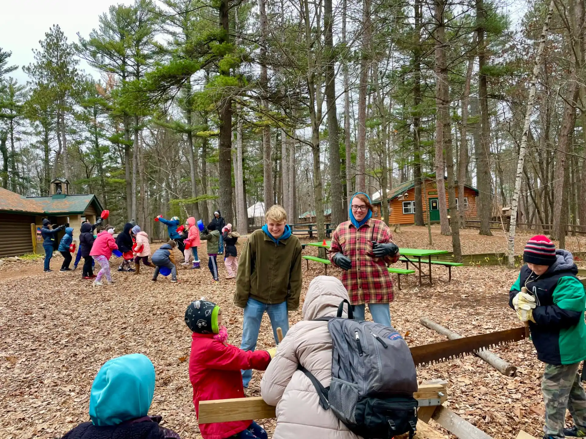 a group of people in a park