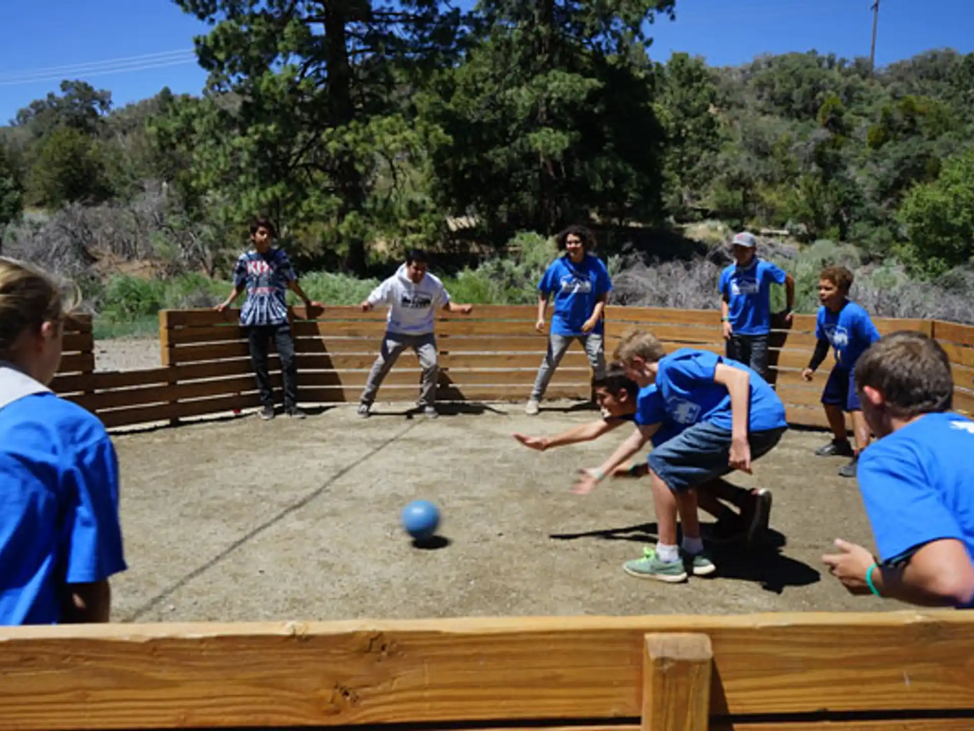 a group of people playing football