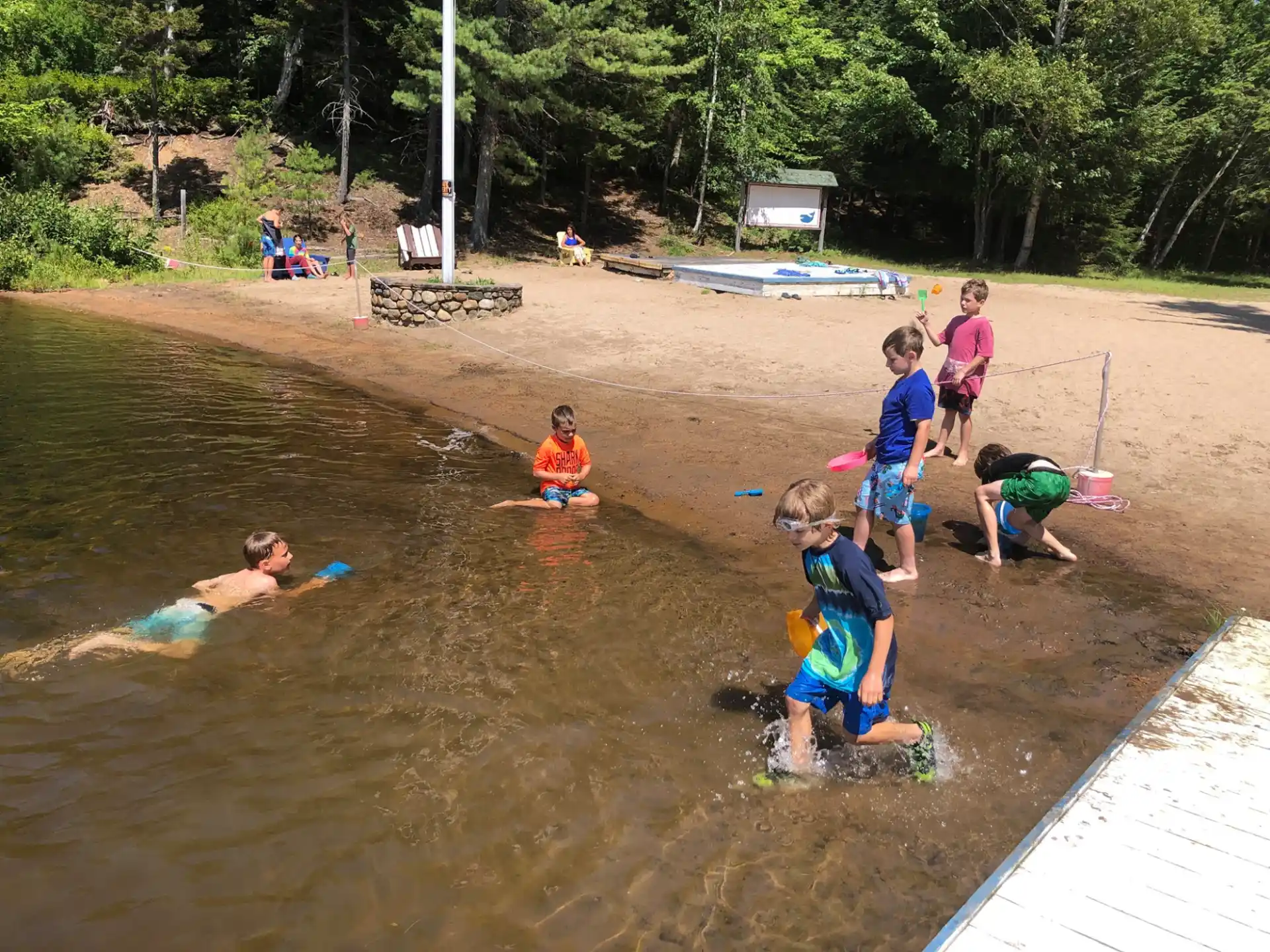 a group of people in a river