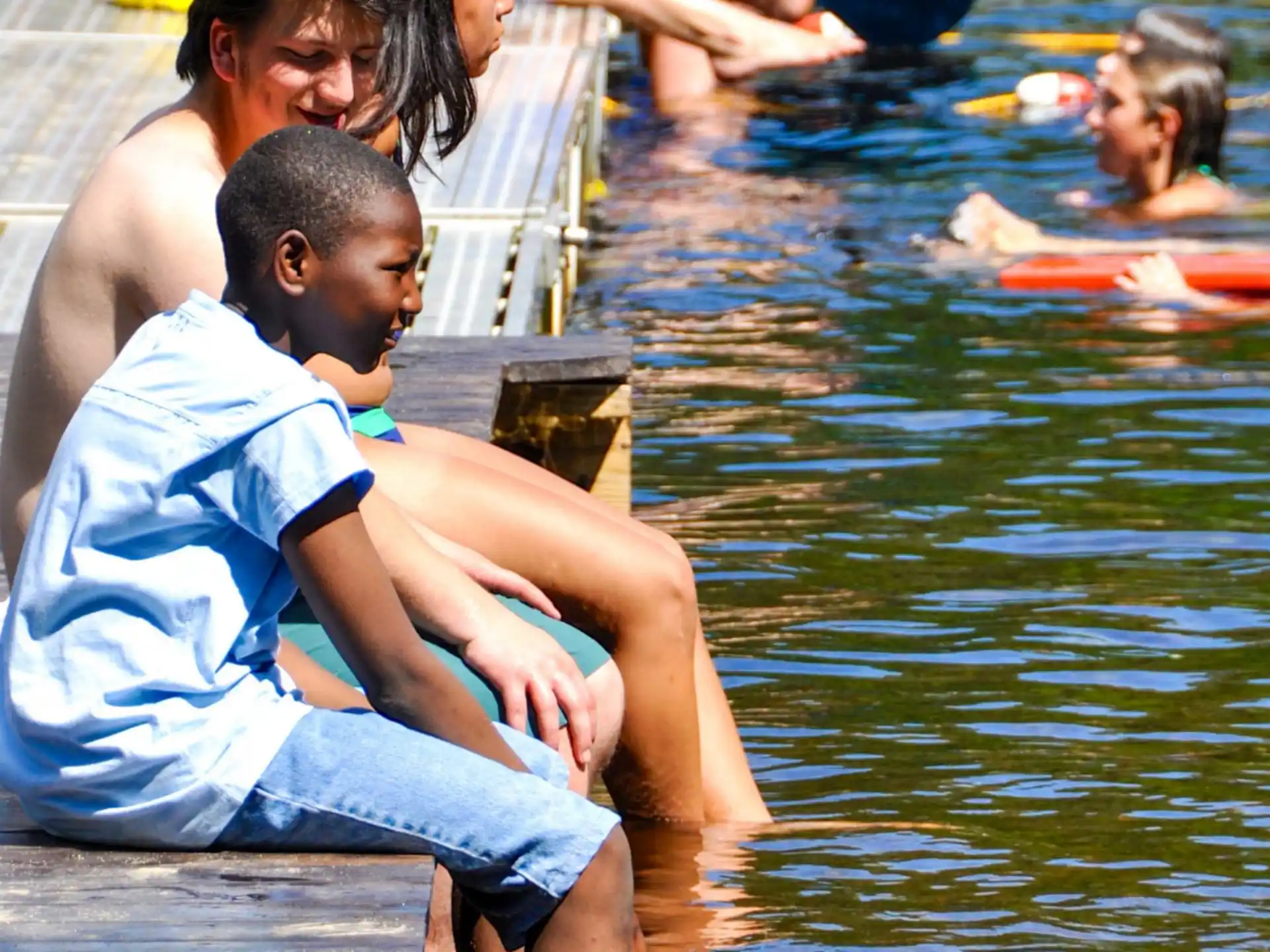 a group of people in a pool