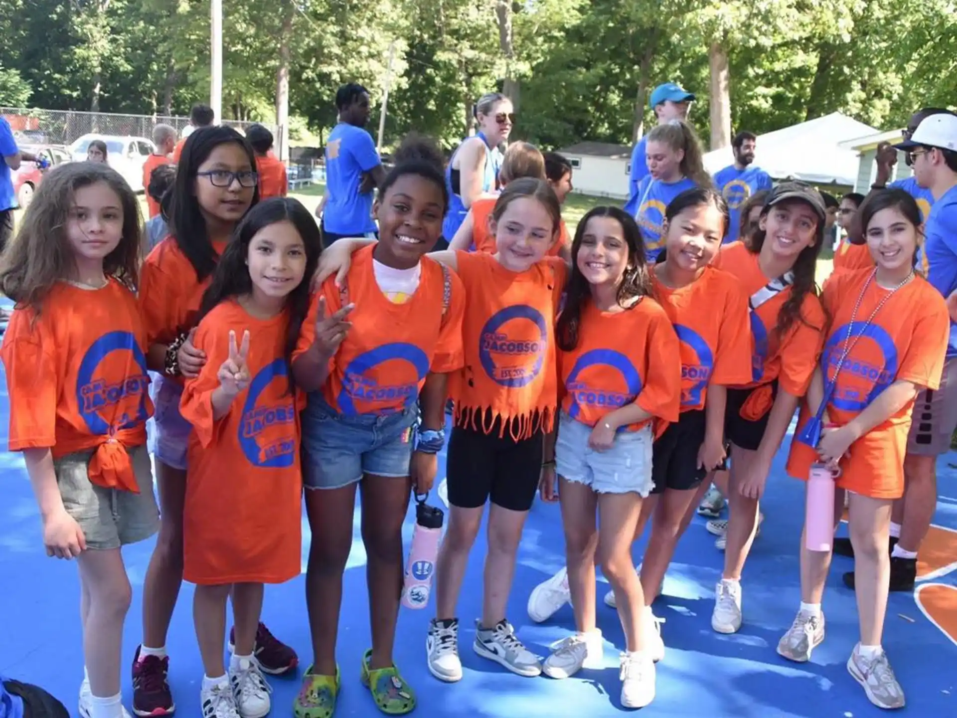 a group of people wearing matching t-shirts