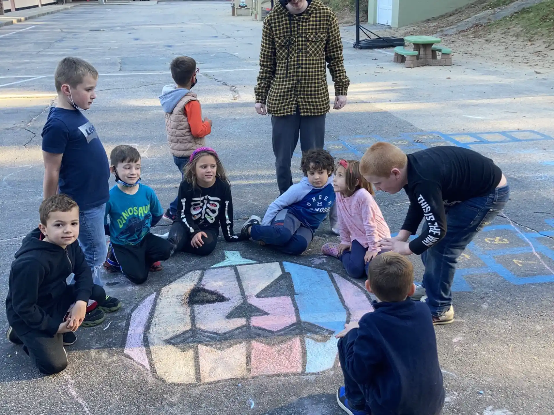 a group of children playing outside