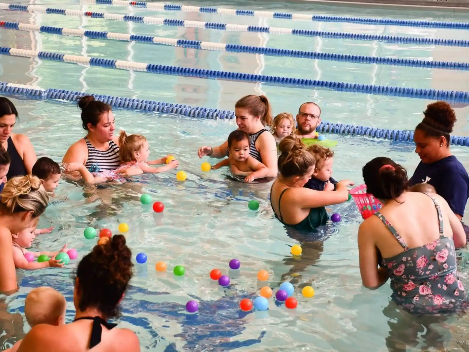 a group of people in a pool