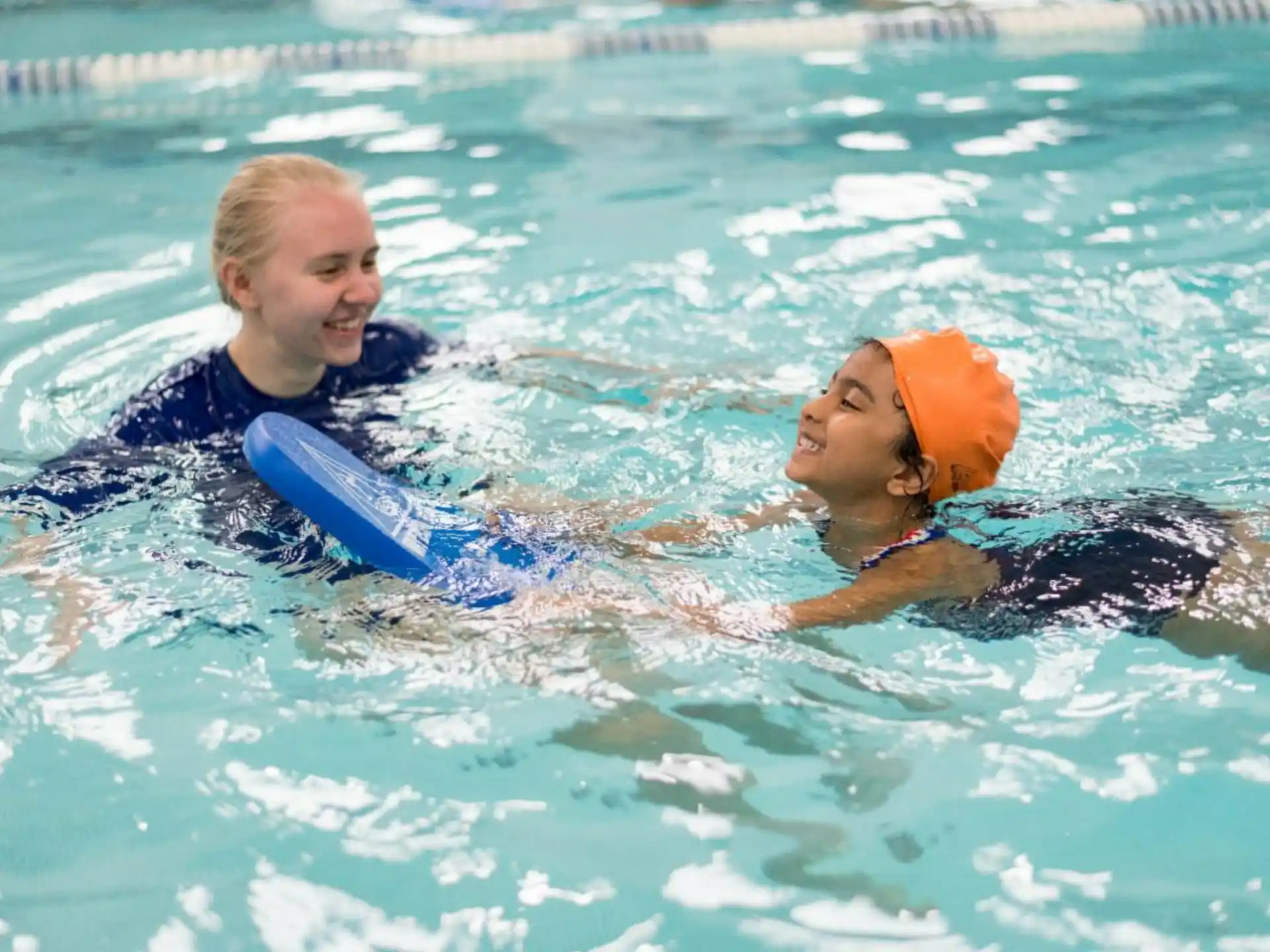 two women in a pool