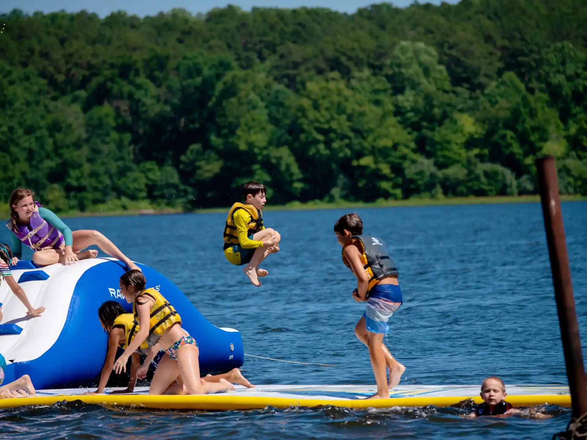 a group of people on a raft