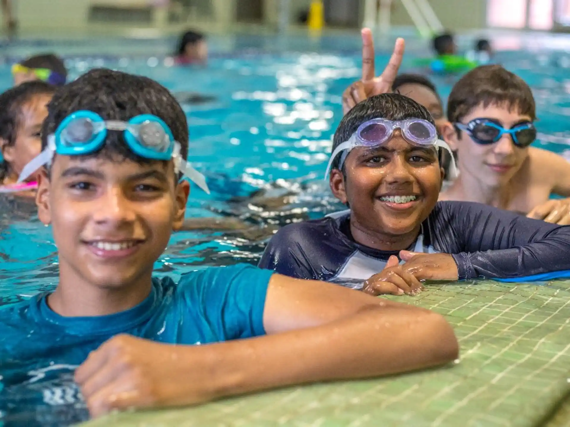 a group of people in a pool