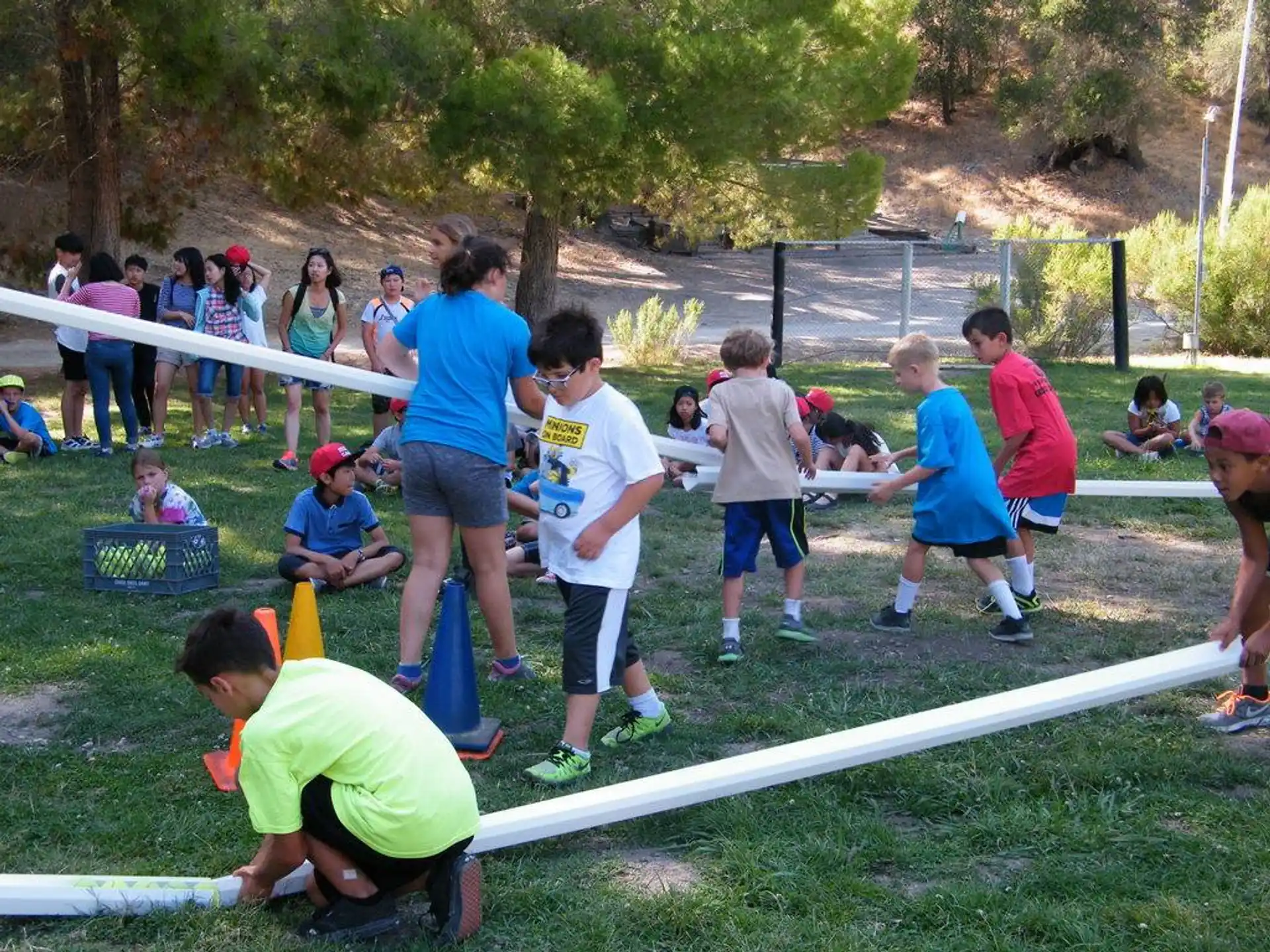 a group of people playing in a field
