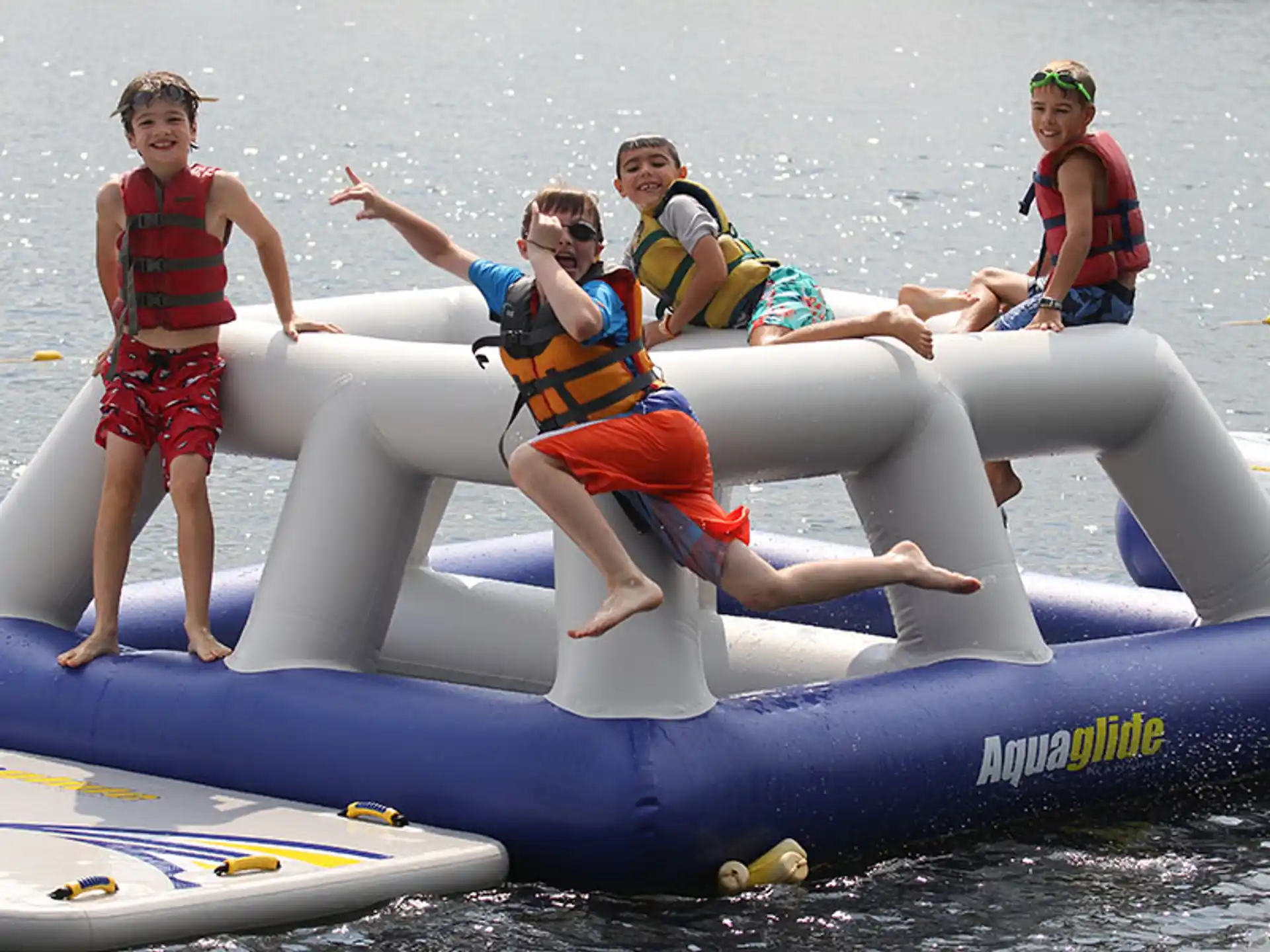 a group of people on a raft