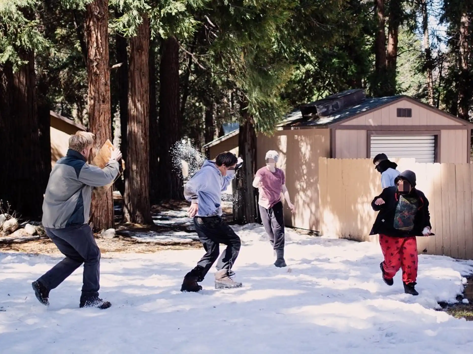 a group of people snowboarding