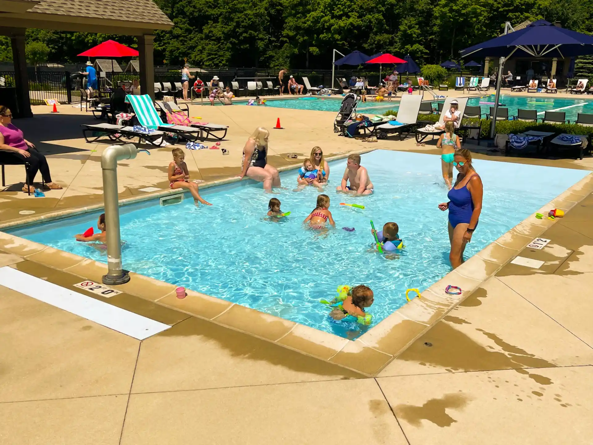 a group of people in a pool