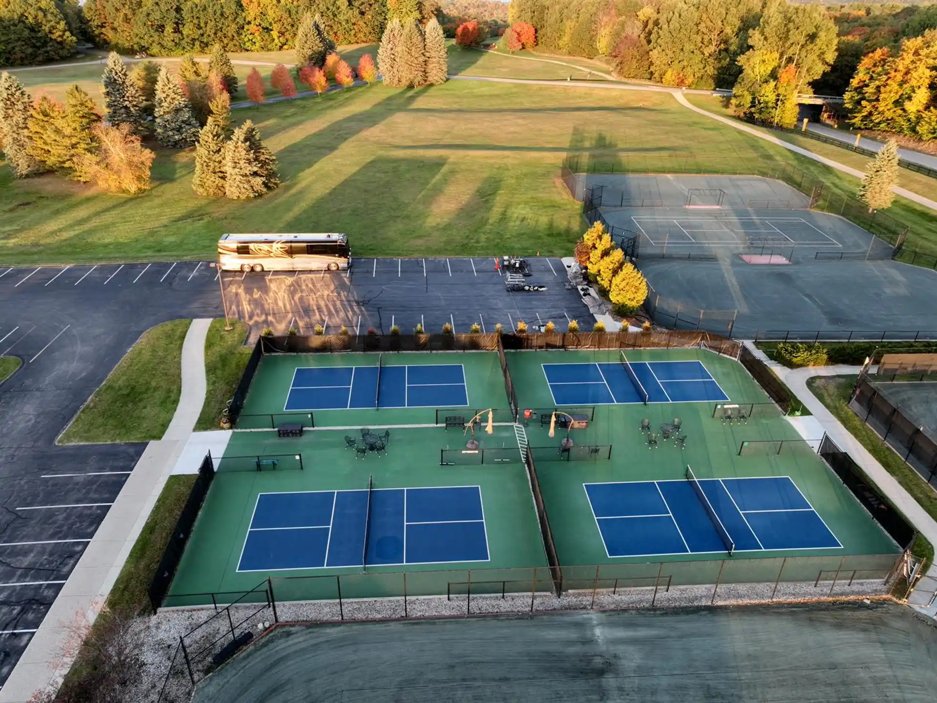 a high angle view of a sports field