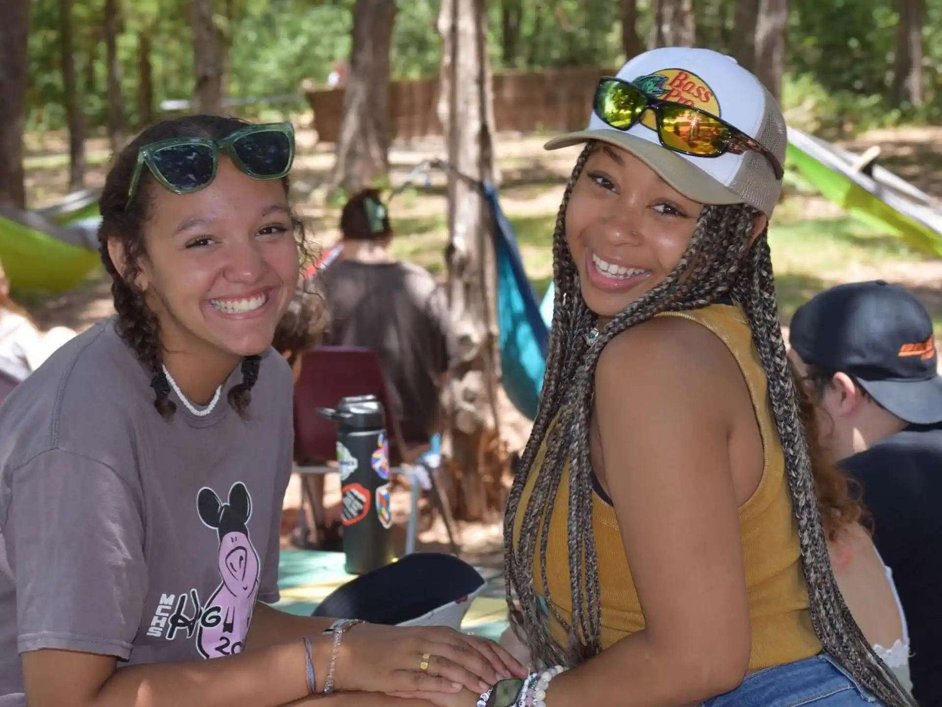 a couple of women smiling