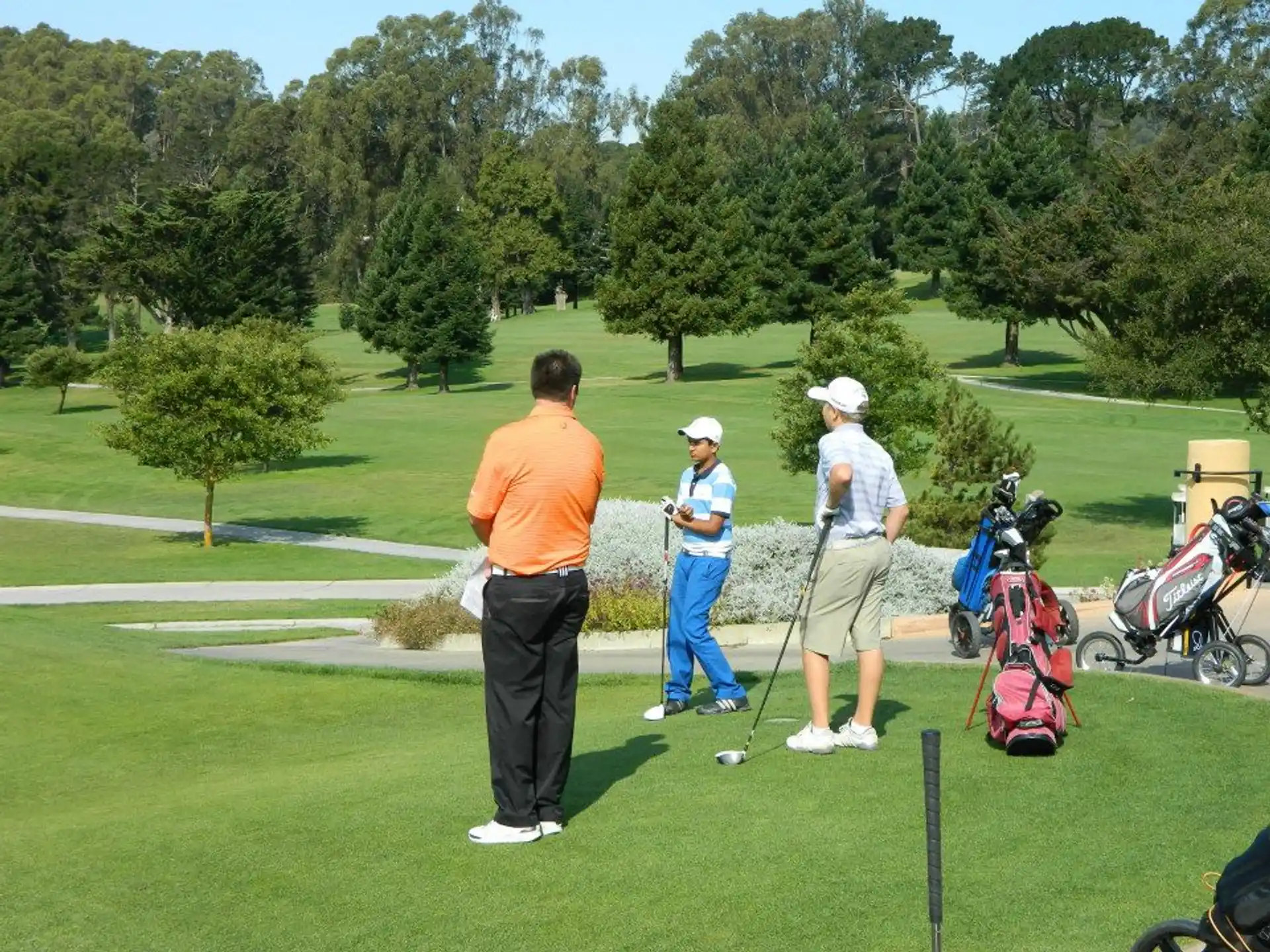 a group of people playing golf