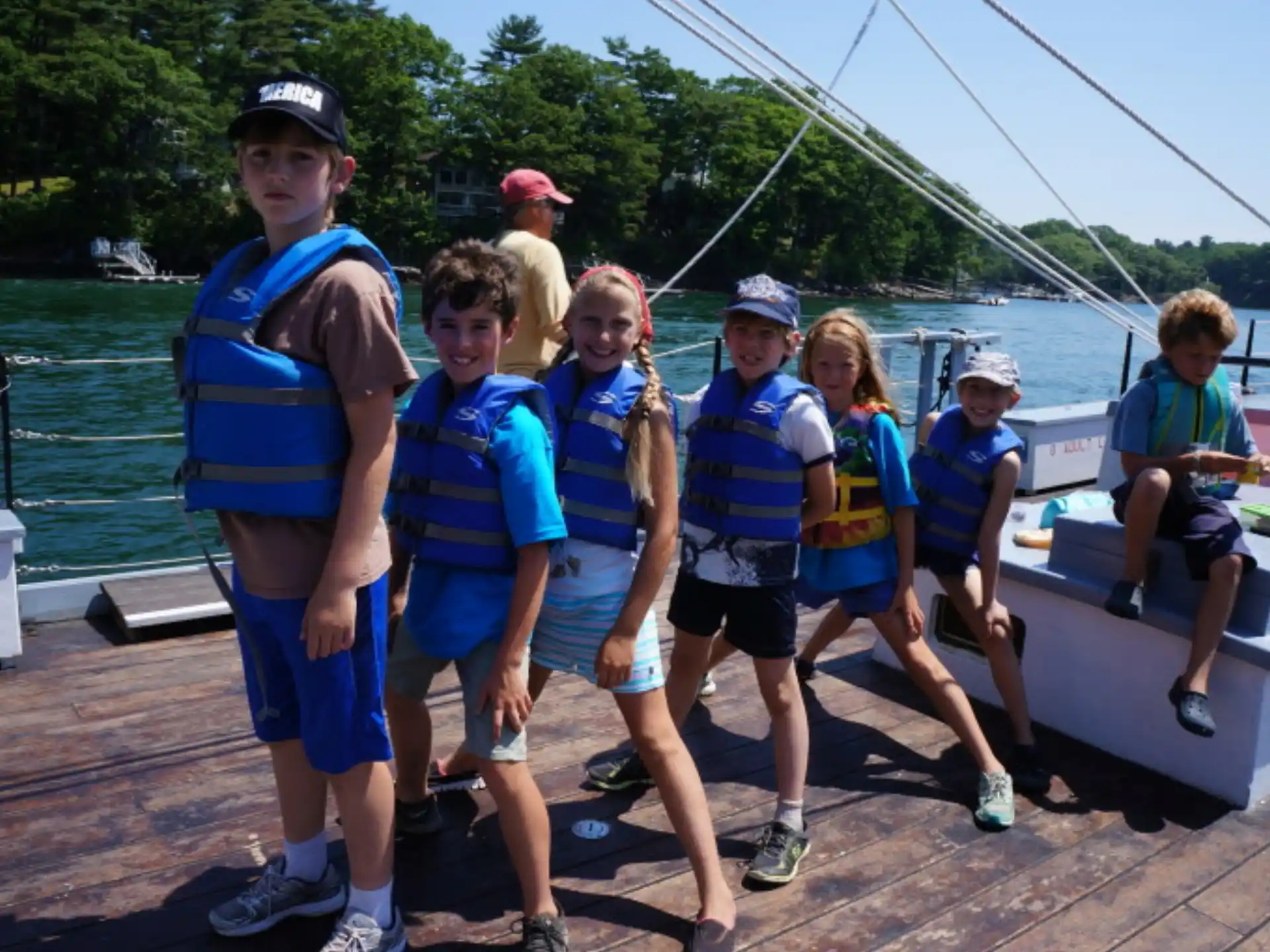 a group of people on a dock