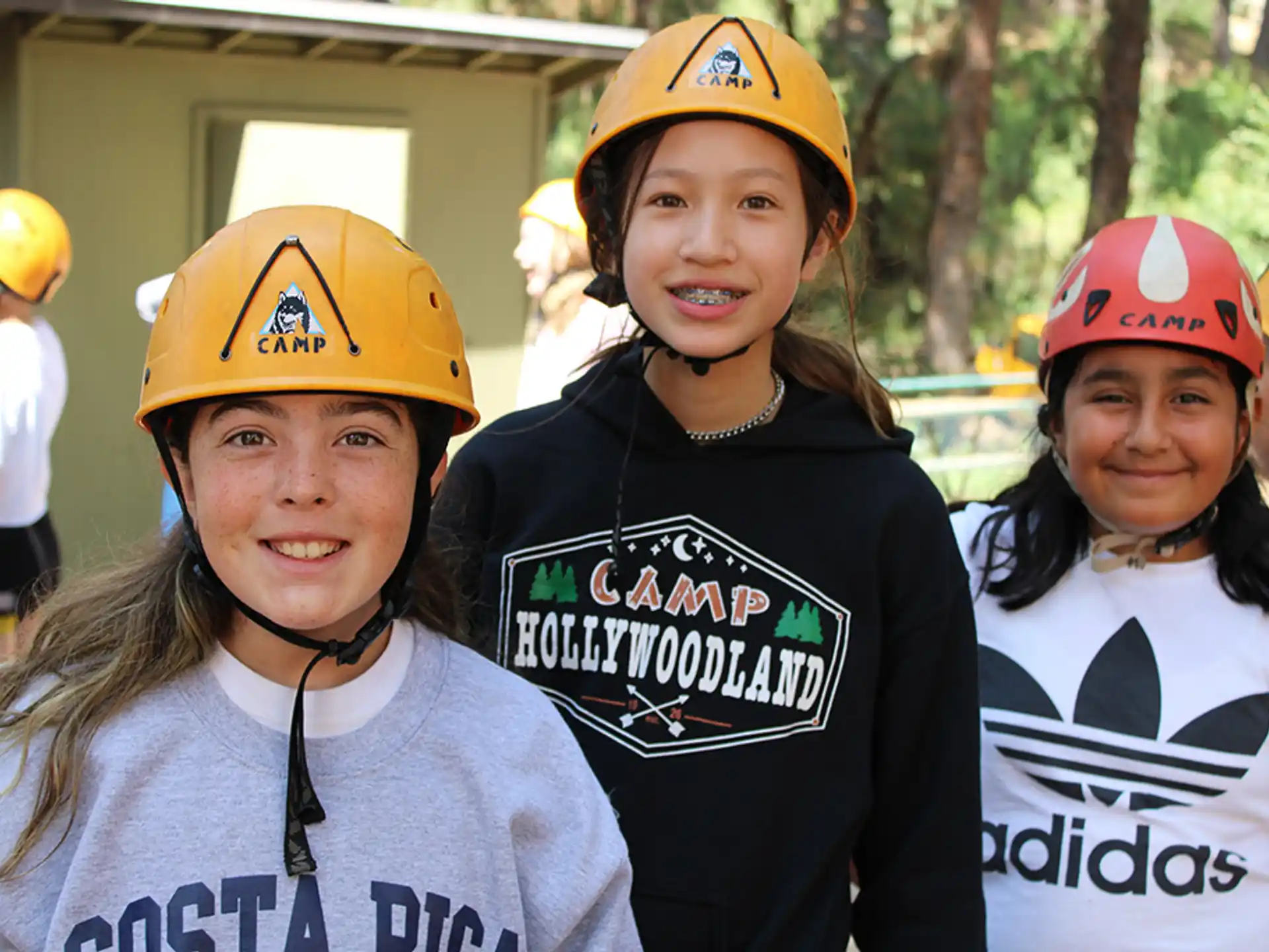 a group of people wearing helmets