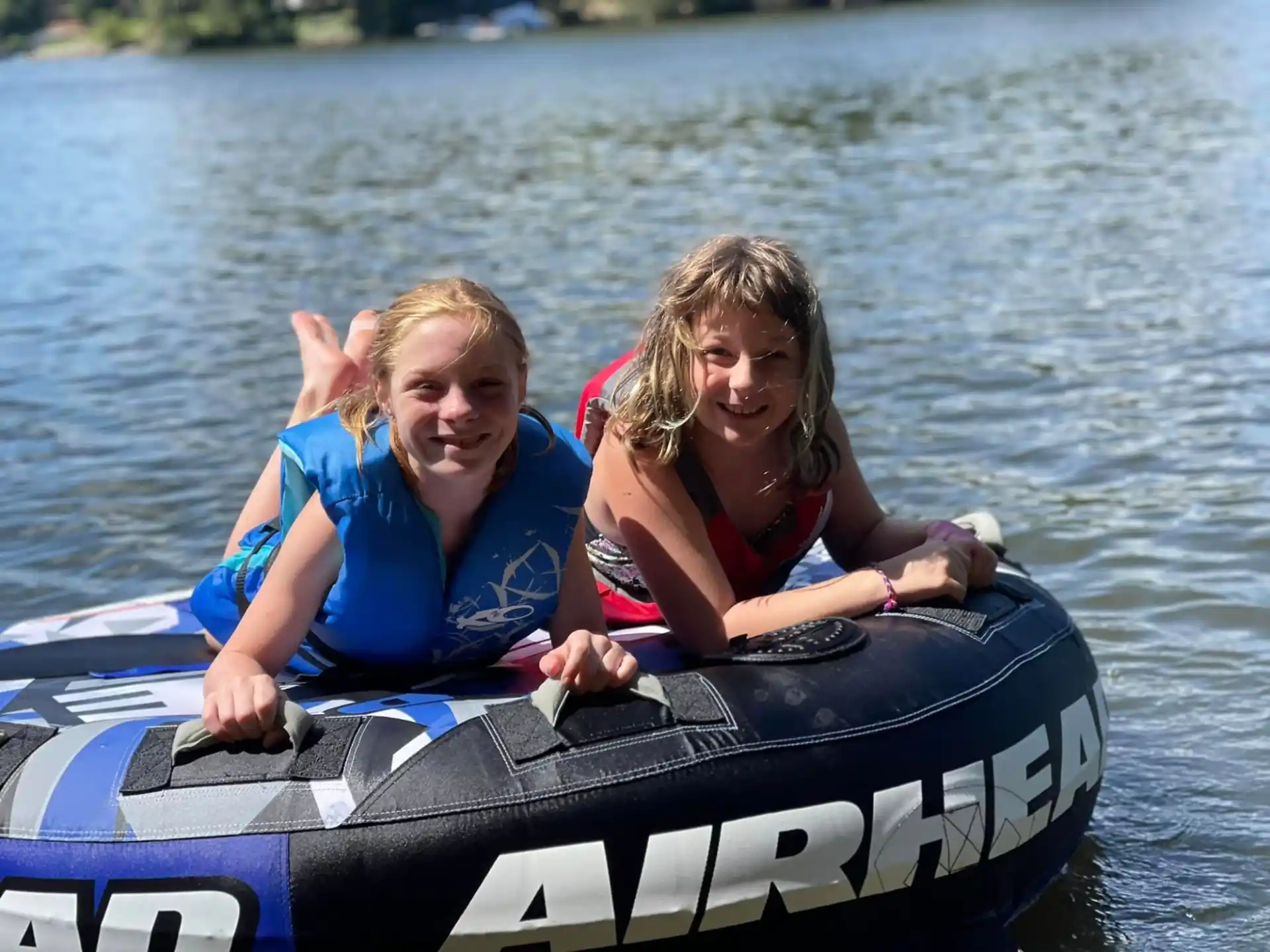 two girls in a raft