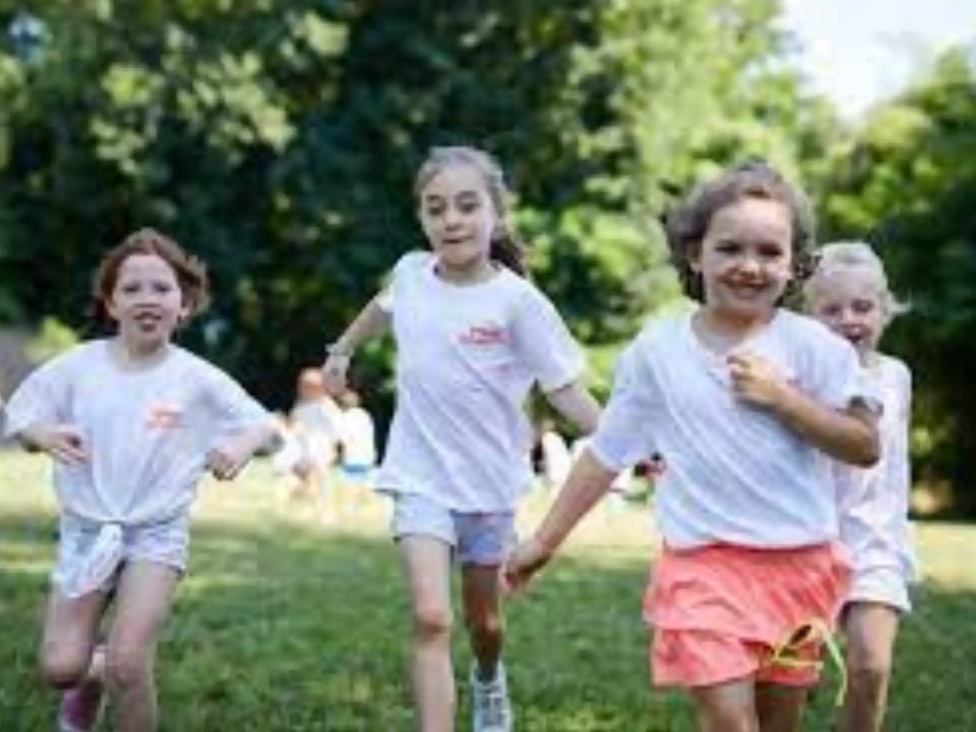 a group of children running