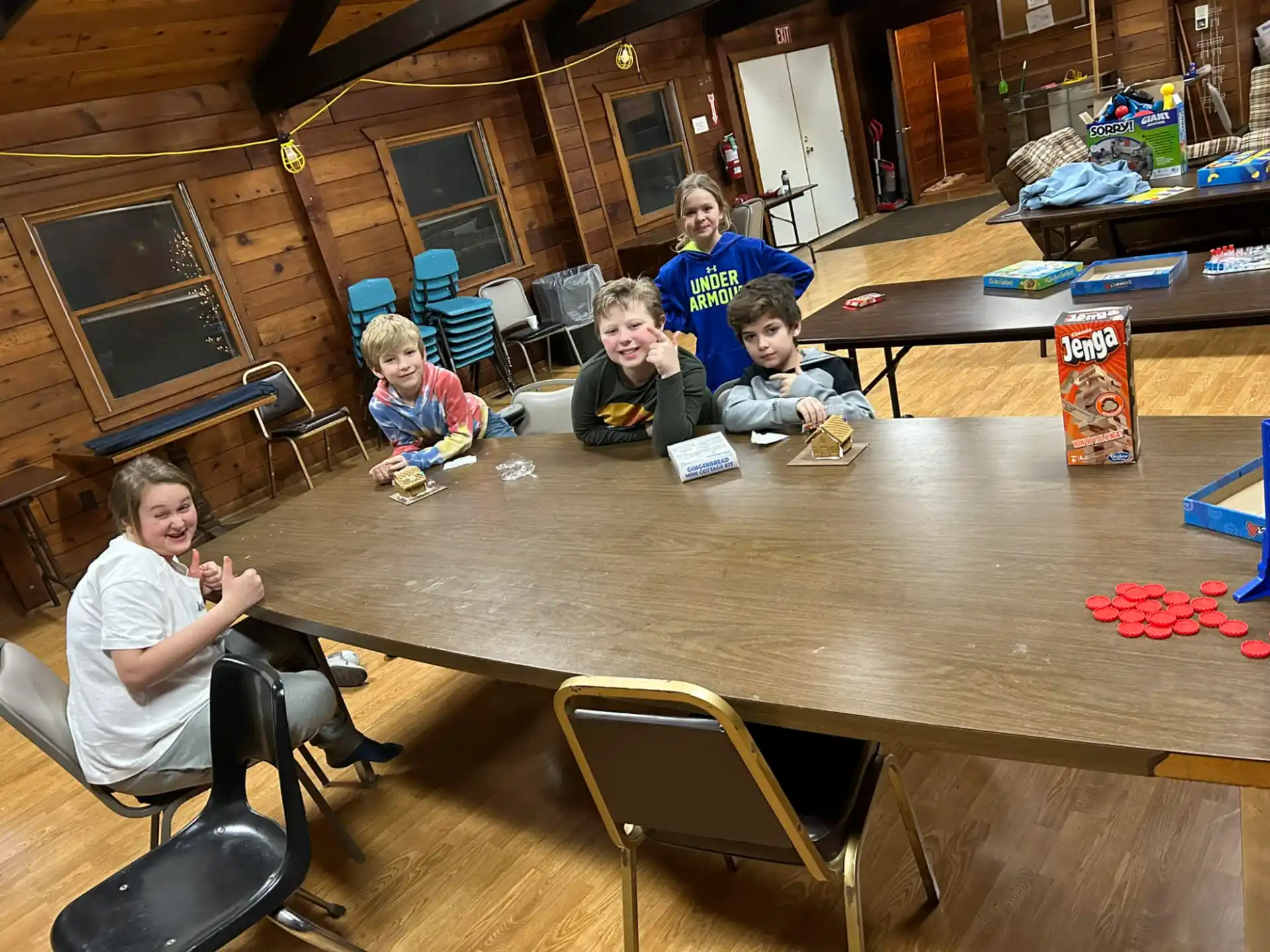 a group of people sitting at a table