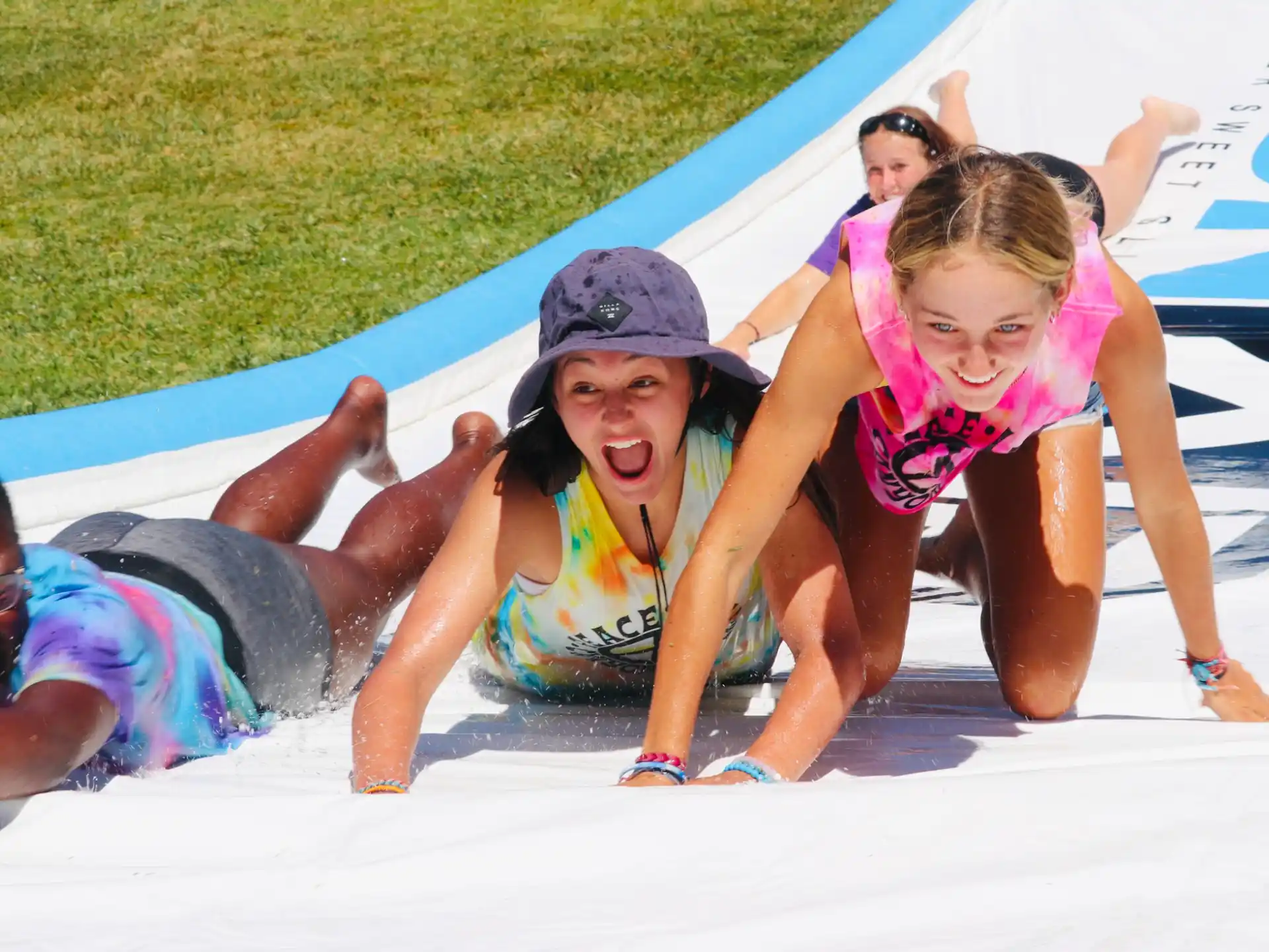 a group of people in a pool