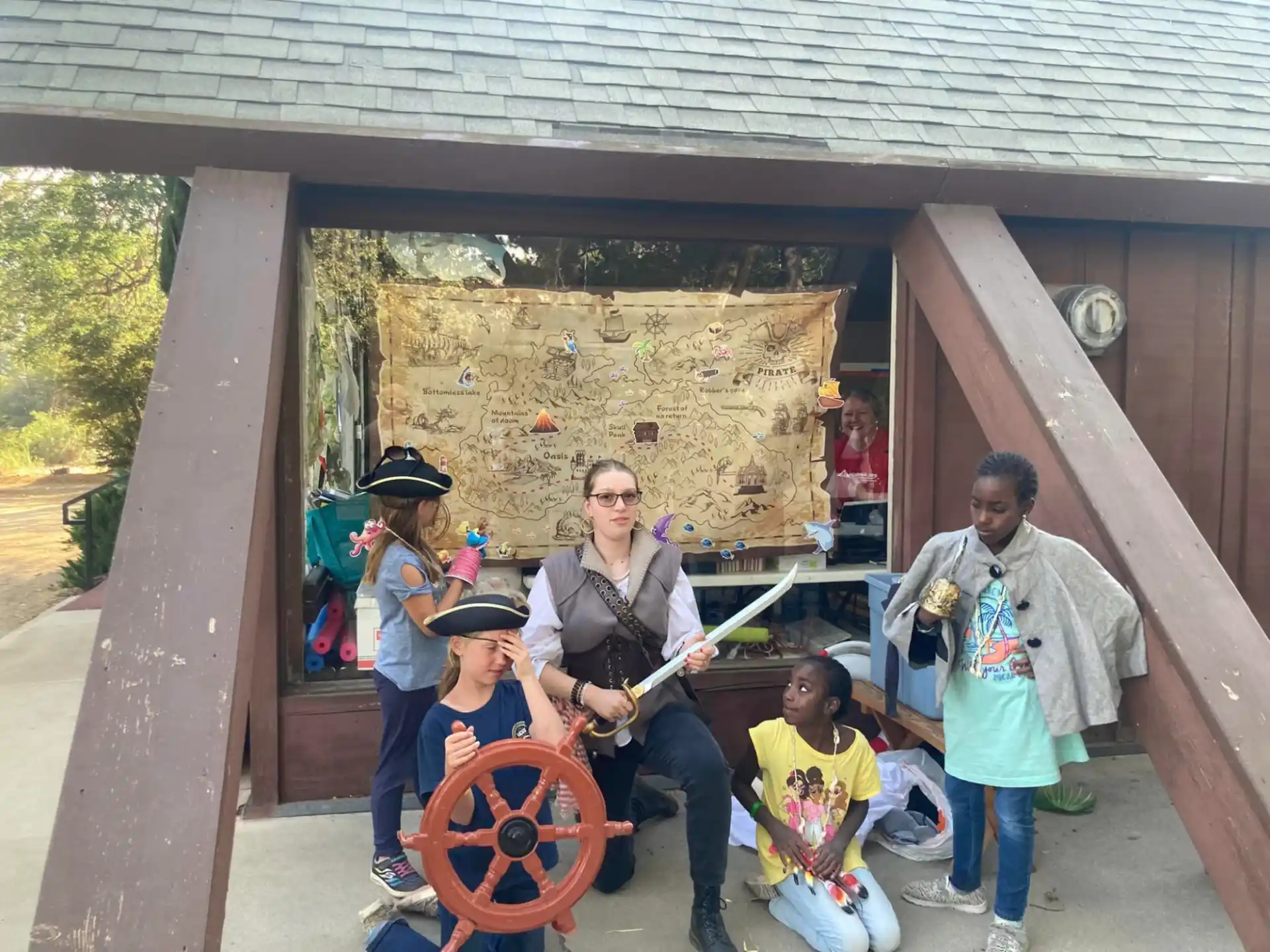 a group of people outside a building