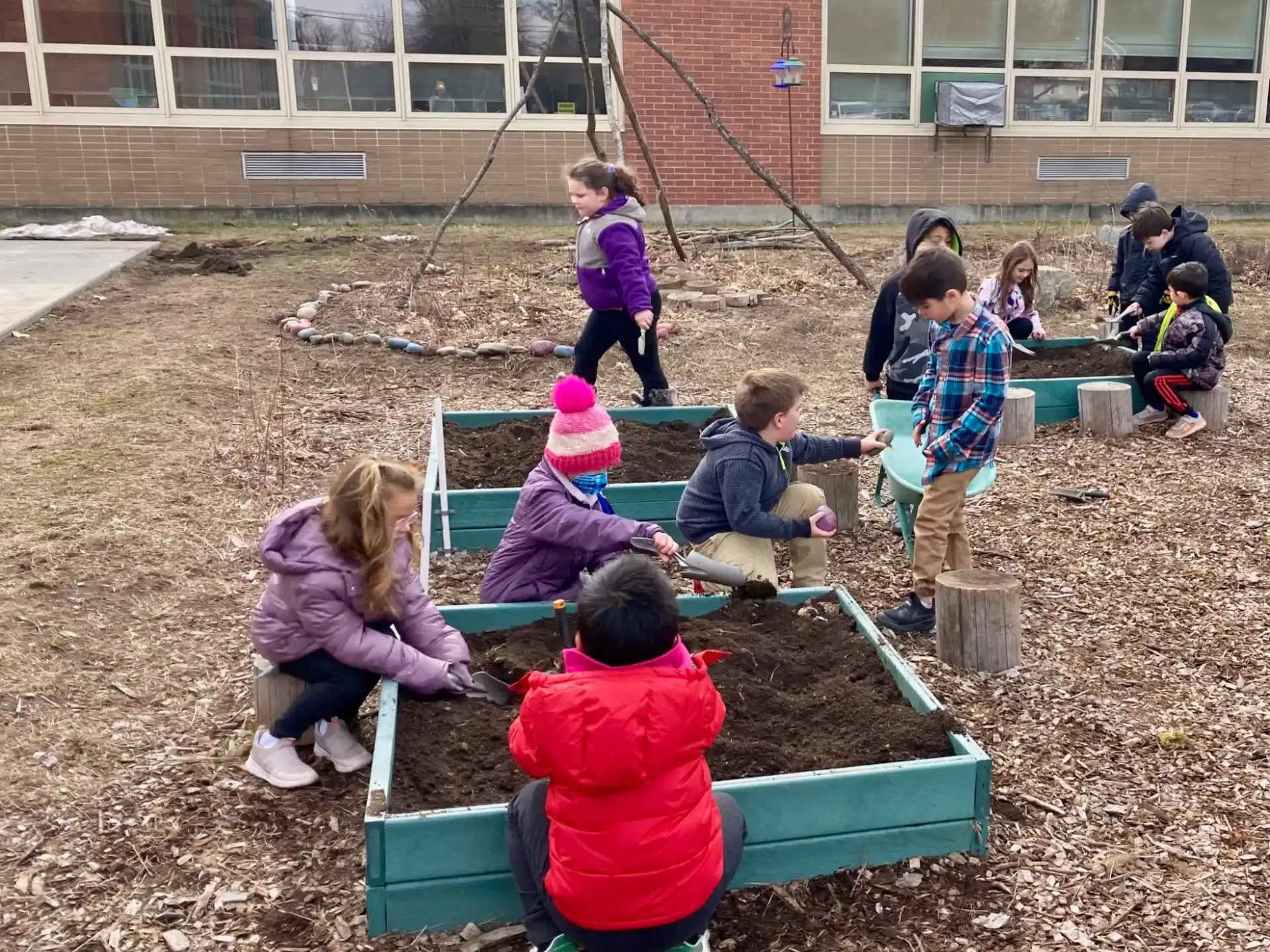 children playing in a garden