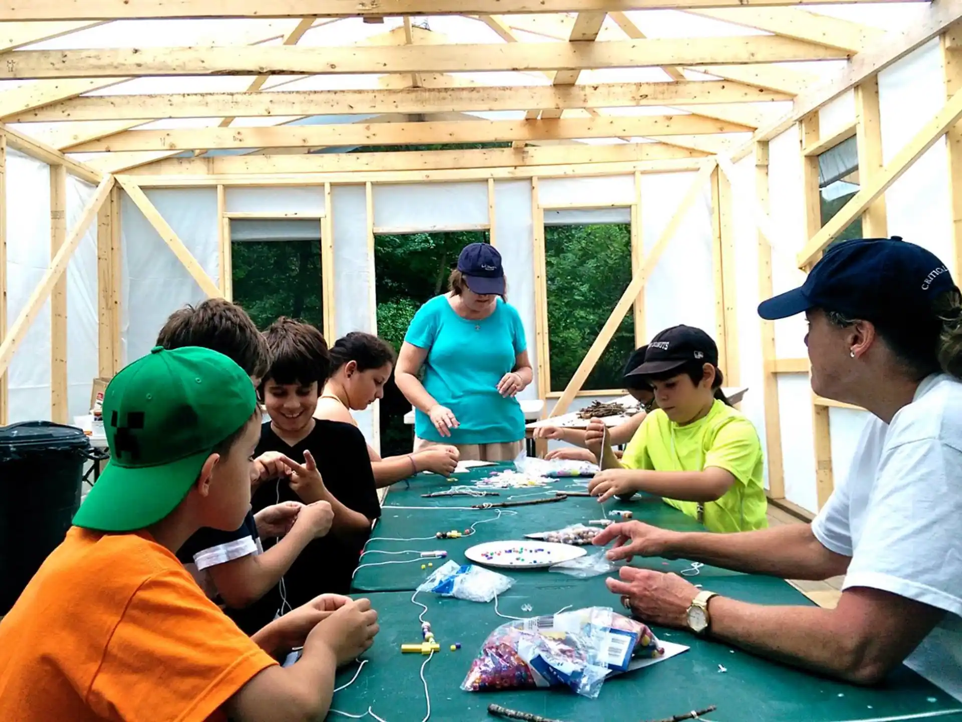 a group of people sitting around a table