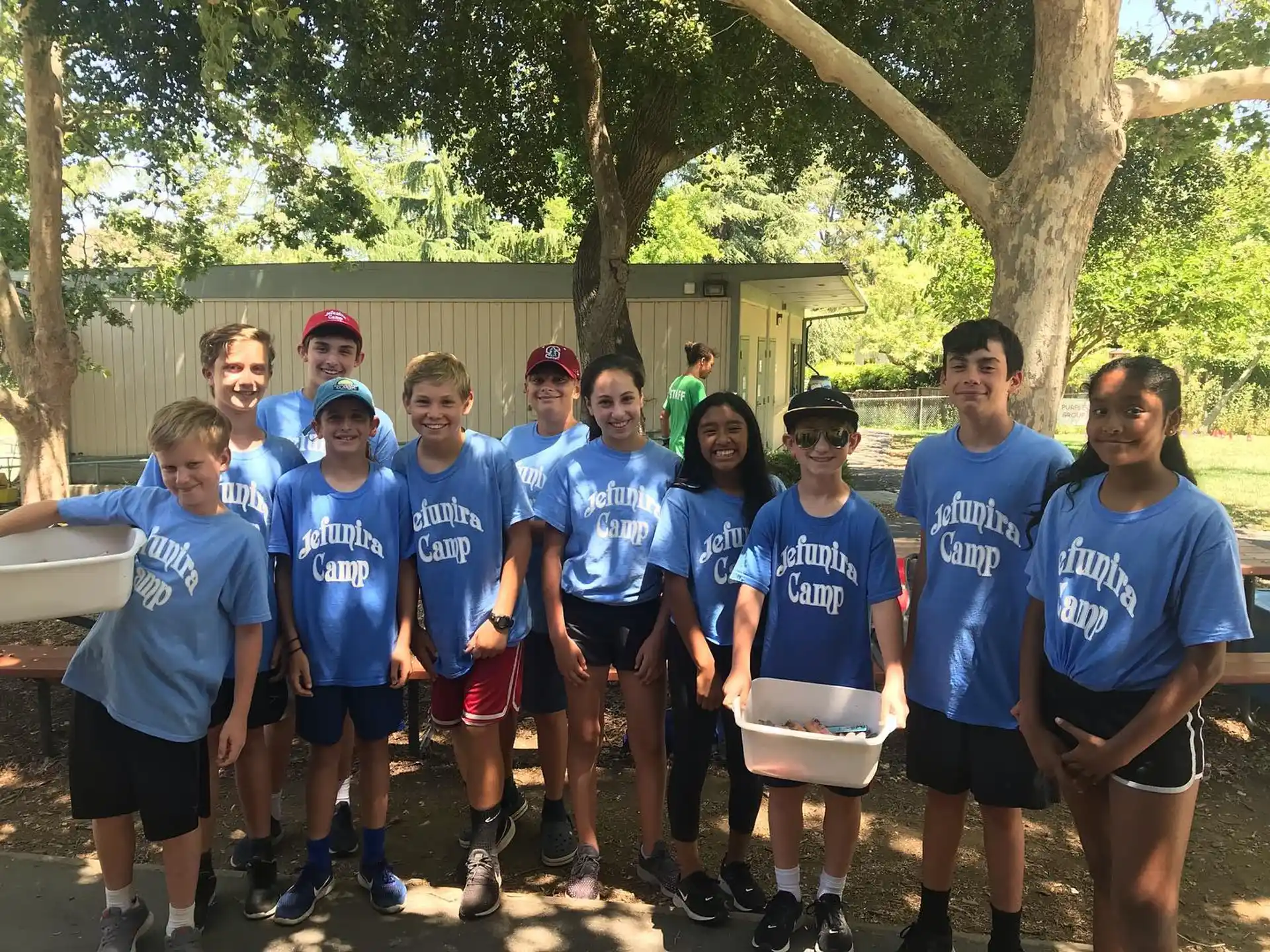 a group of people wearing matching t-shirts