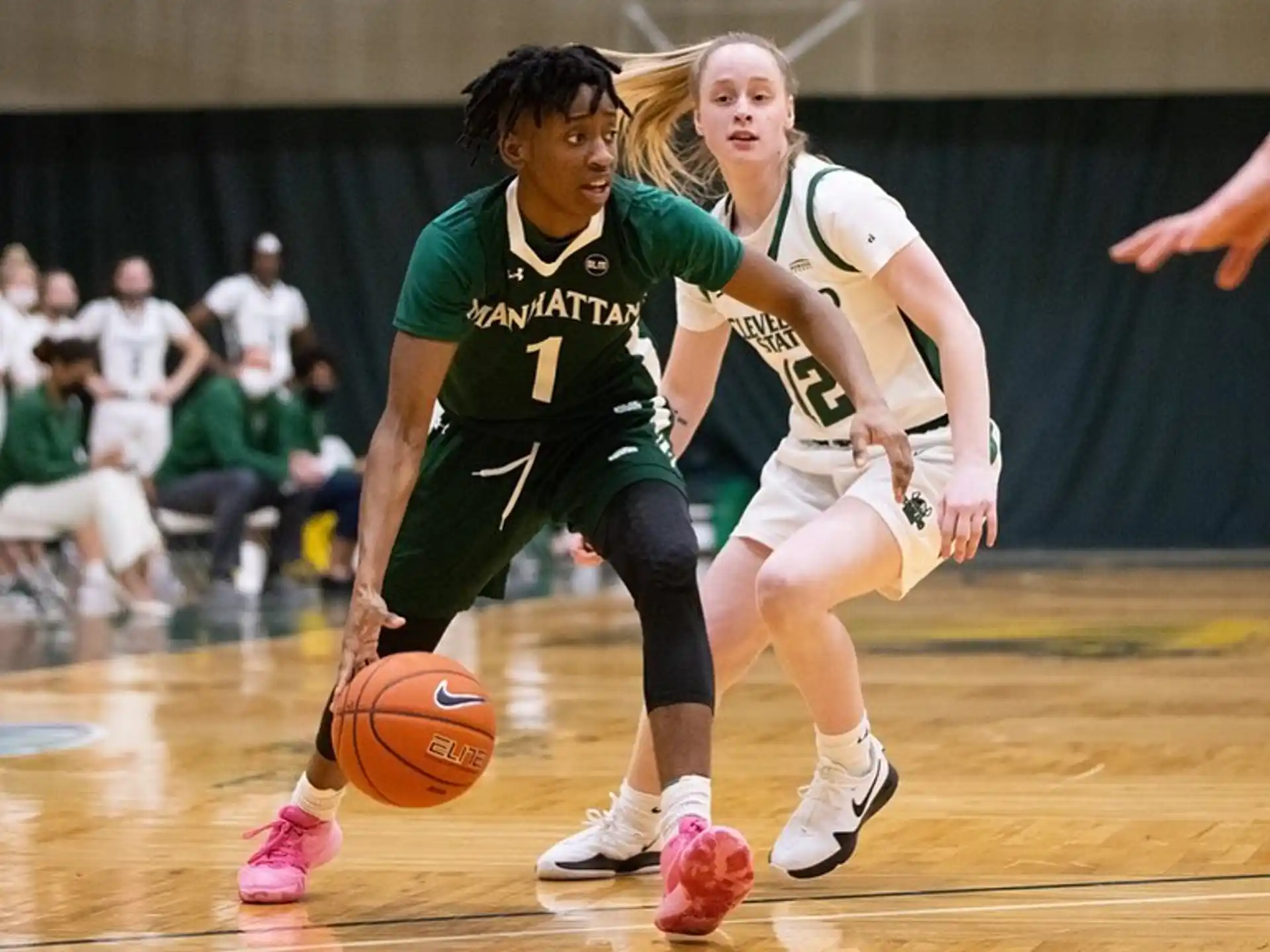 a couple of women playing basketball