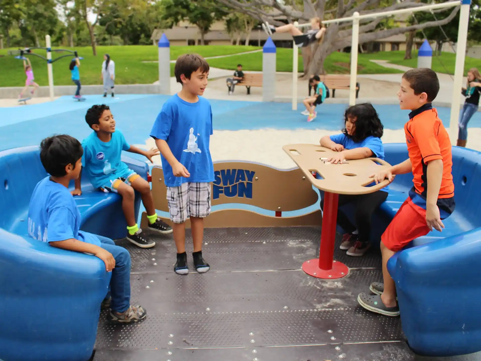 a group of kids playing on a playground