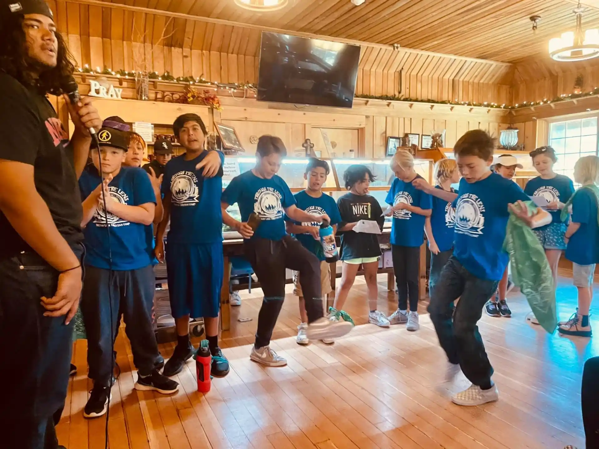 a group of people in a room