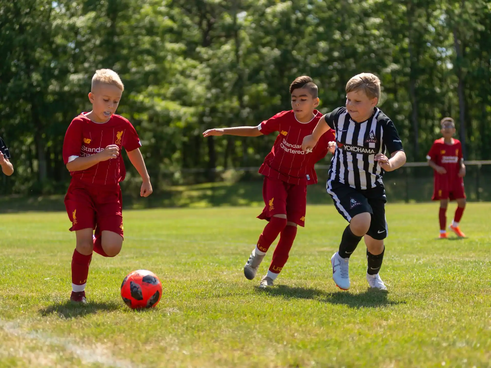 a group of kids playing football