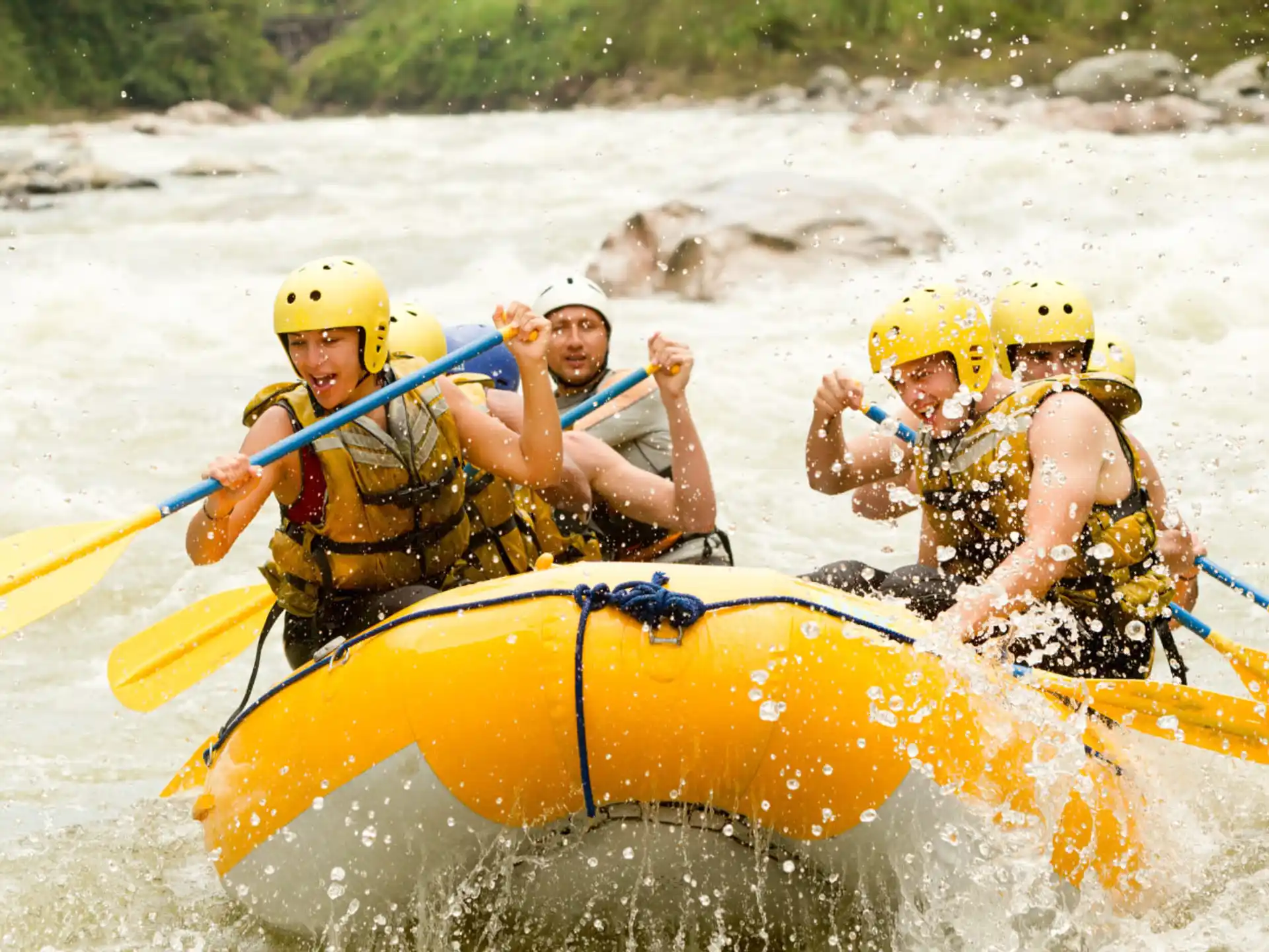 a group of people in a raft