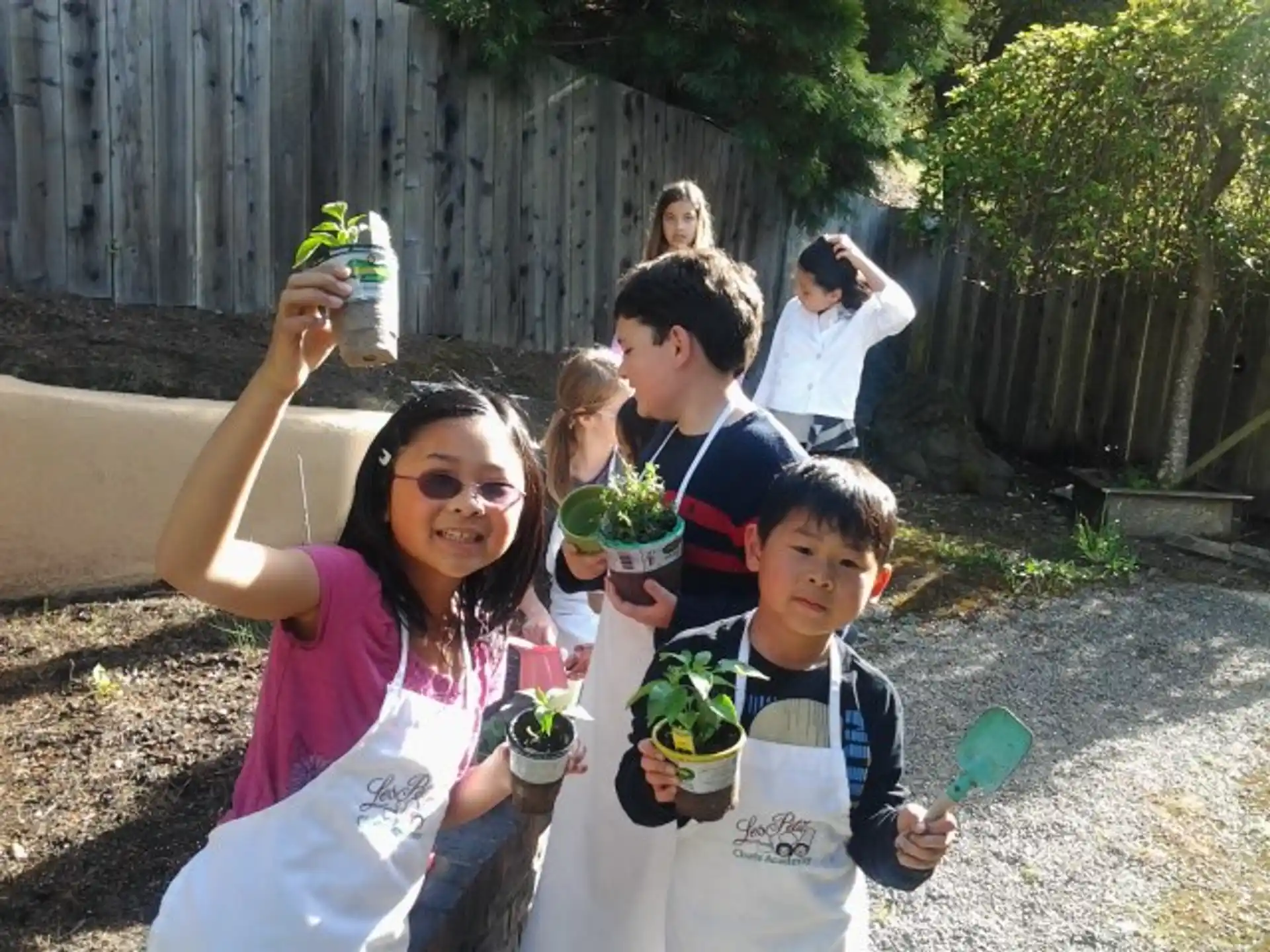 a group of people holding plants