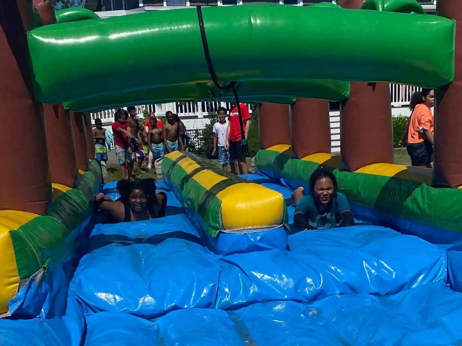 a group of people in a large playground