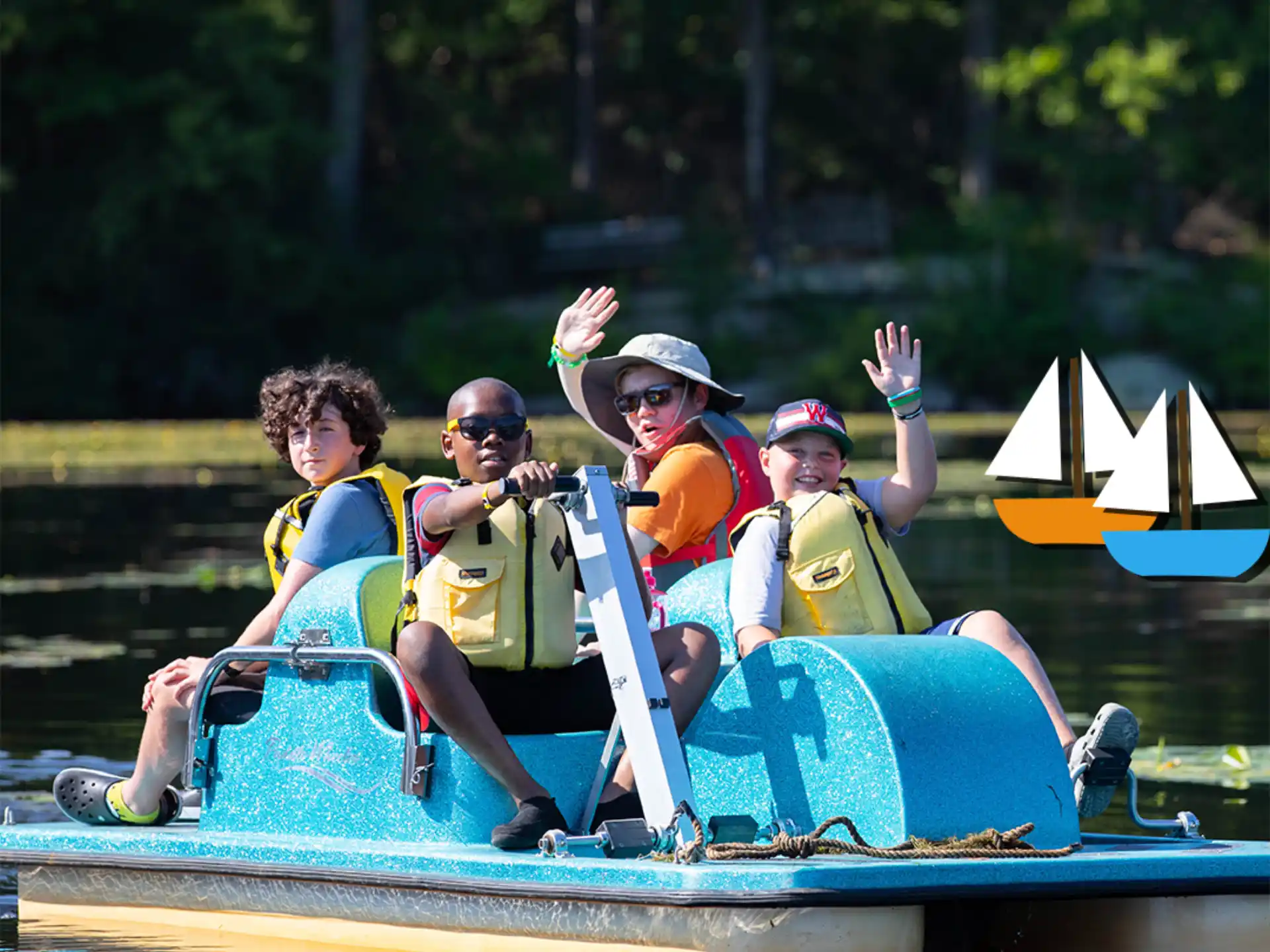 a group of people in a raft