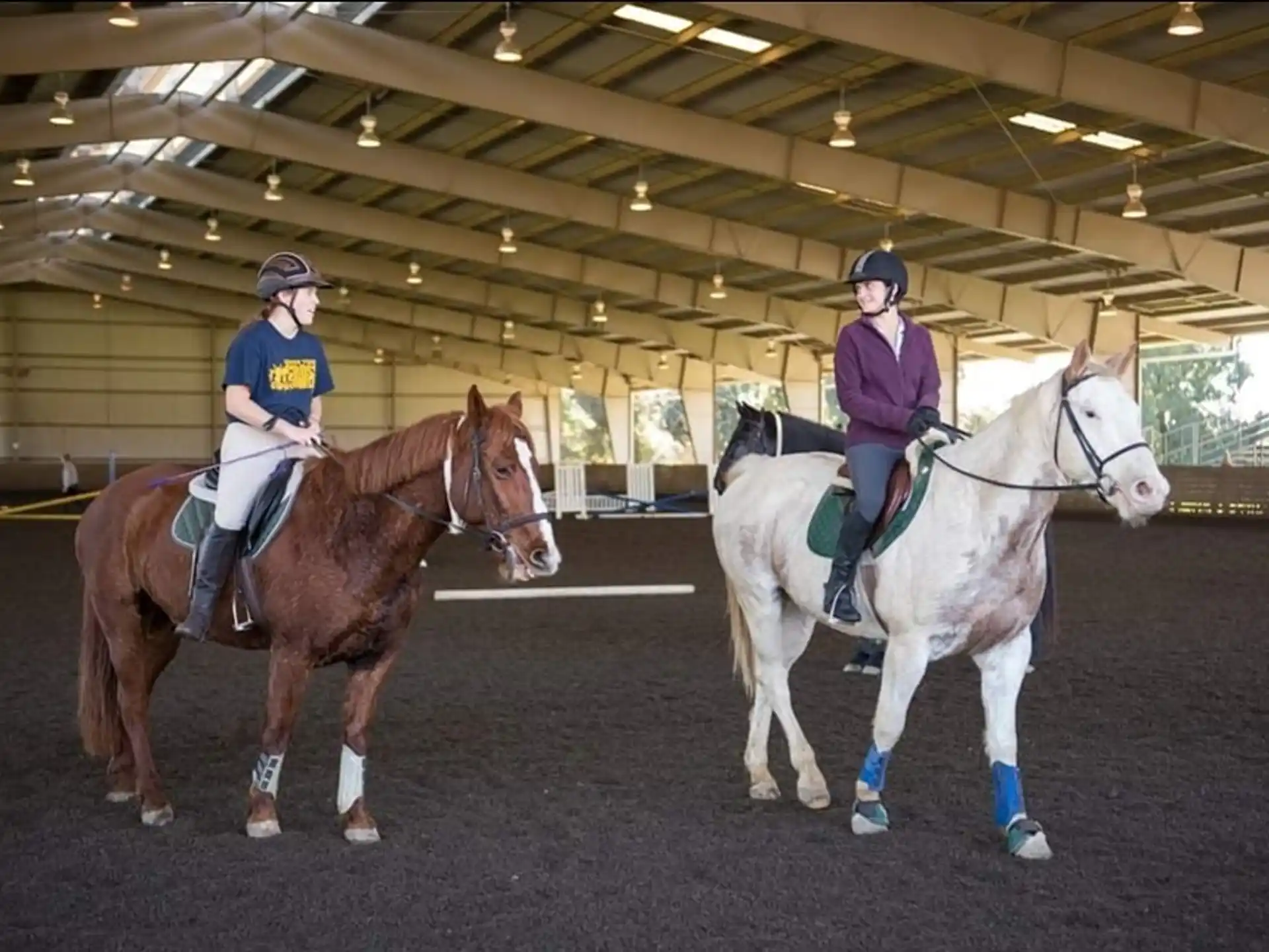a couple of women riding horses