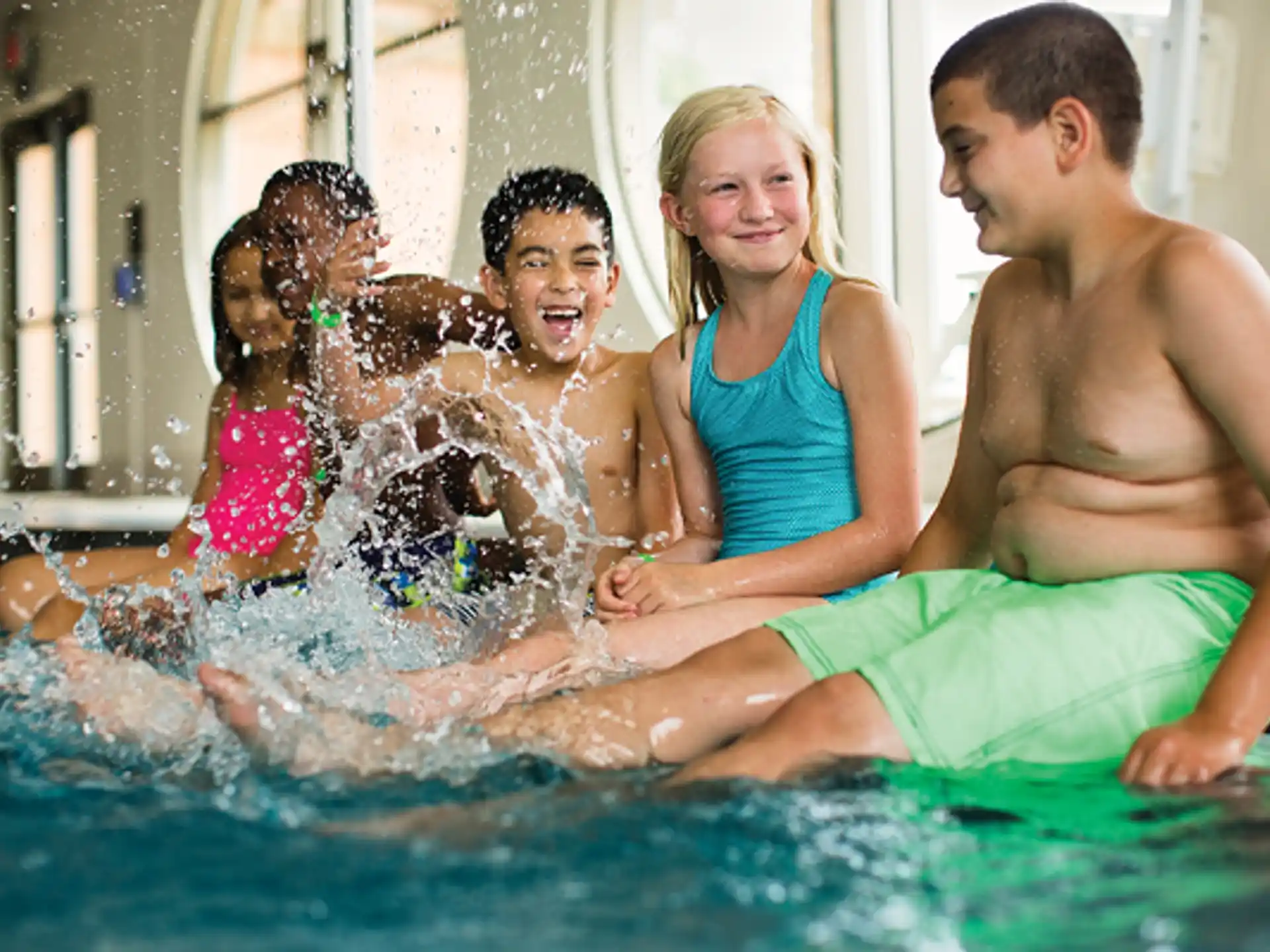 a group of people in a pool