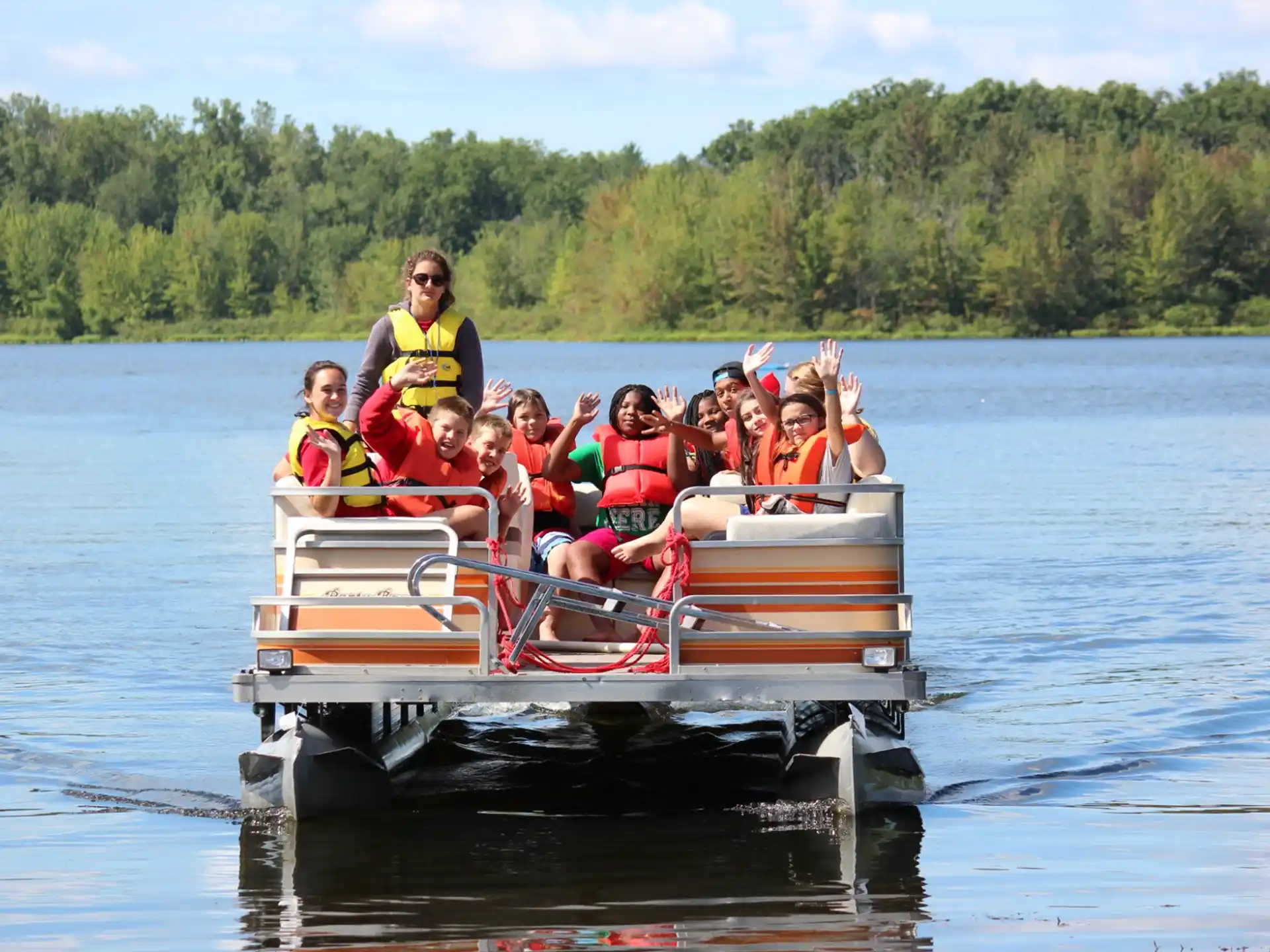 a group of people on a raft